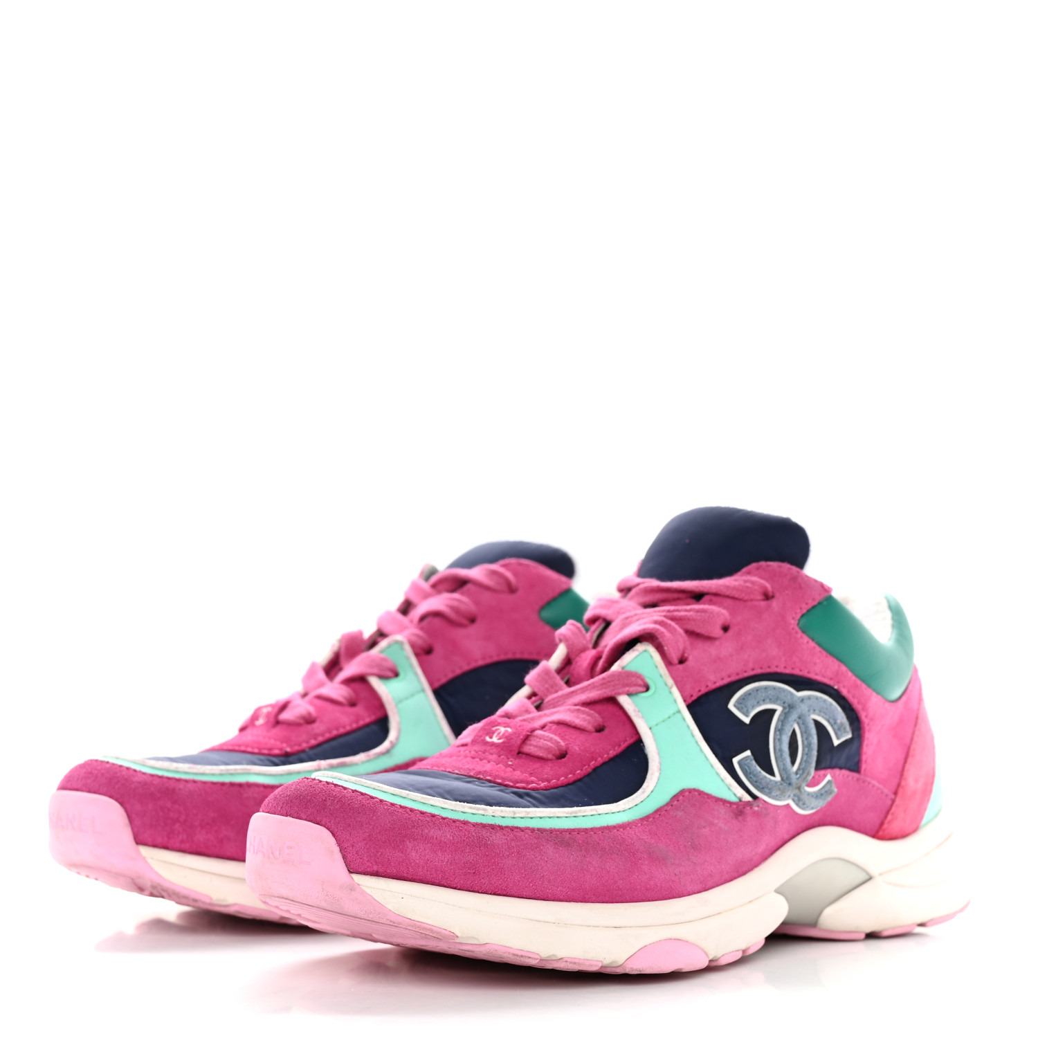 nachiin様 CHANEL Nylon Calfskin Suede CC Sneakers 39.5 Pink Green