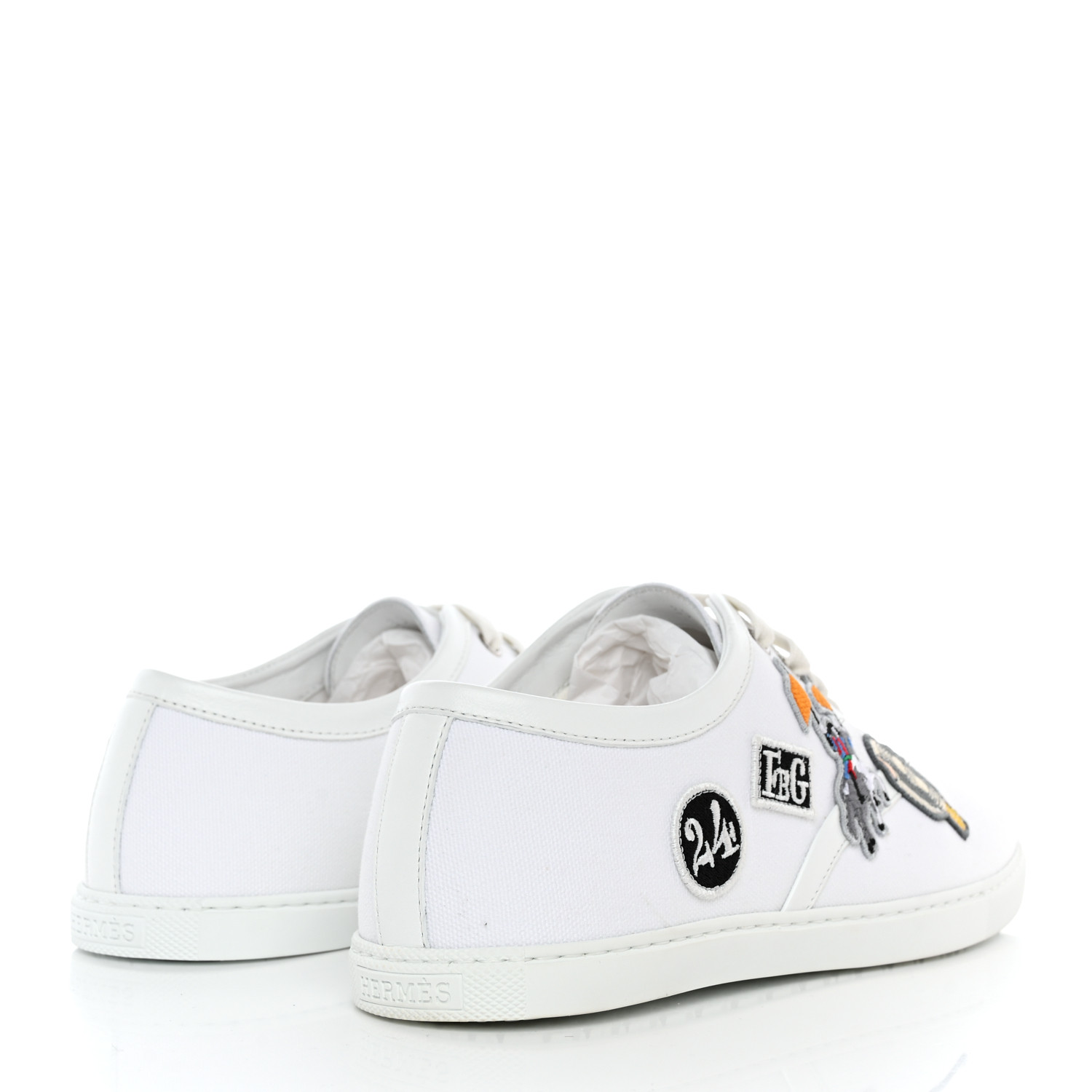 HERMES Canvas Embroidered Innocent Sneakers 39 White 1418099