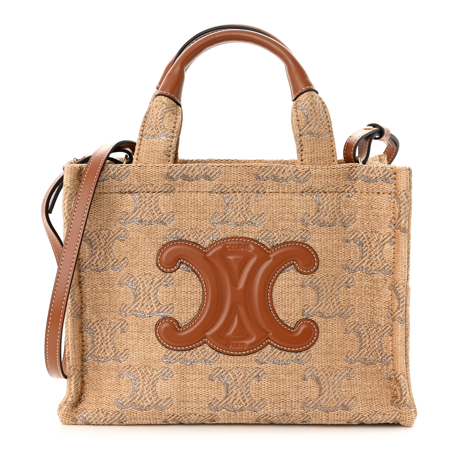 【CELINE 】 Small cabas Thais in raffia and calfskin SMALL CABAS THAIS IN RAFFIA AND CALFSKIN - TAN | CELINE