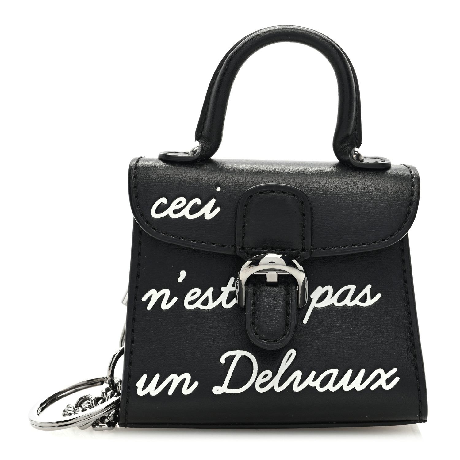 【パリ発】最新Delvaux Brillant L'Humourチェーン付きチャーム DELVAUX Calfskin Mini L'Humour Brillant Bag Charm Black
