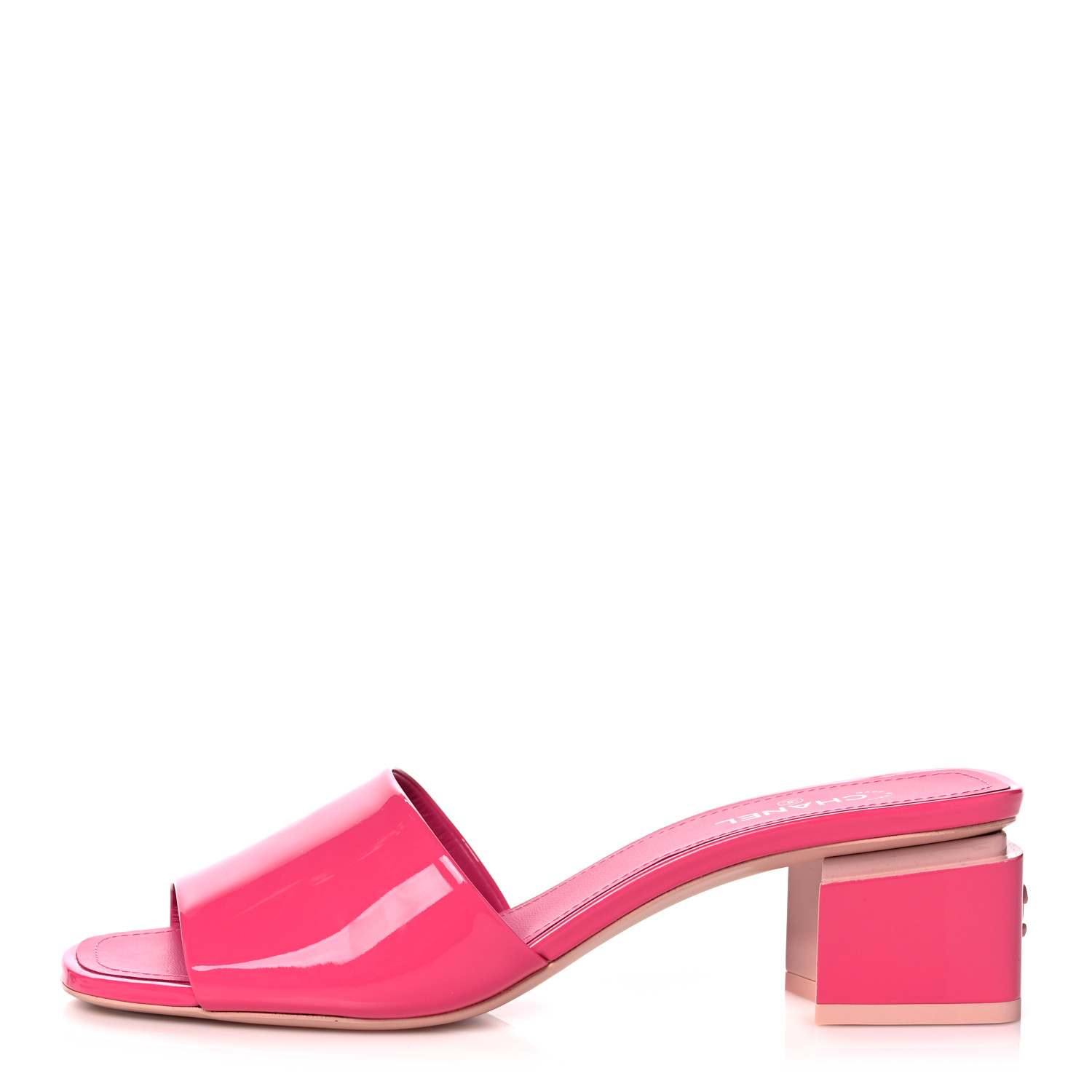 シャネル CHANEL Patent Calfskin CC Mules 39 Dark Pink Light Pink