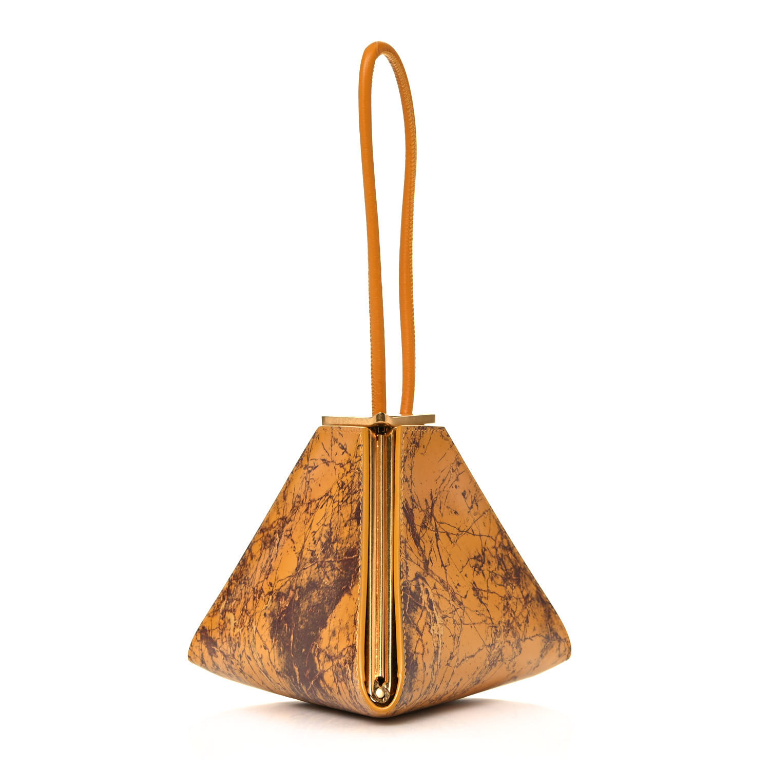 BOTTEGA VENETA Spazzolato Calfskin Pyramid Bag Gold Marble