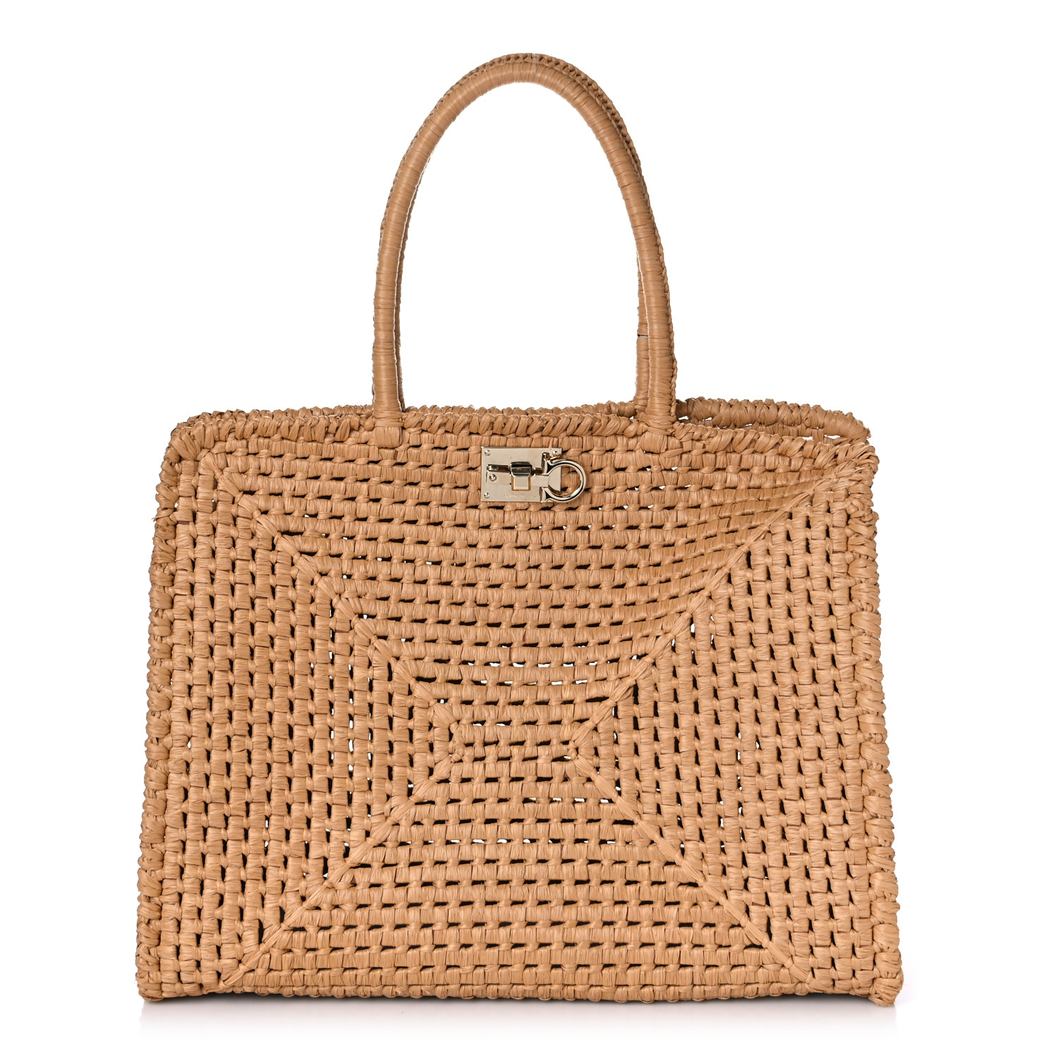 トートバッグ FERRAGAMO Camel raffia small TT Sign shopping bag Ferragamo Camel Raffia Small Tt Sign Shopping Bag | italist