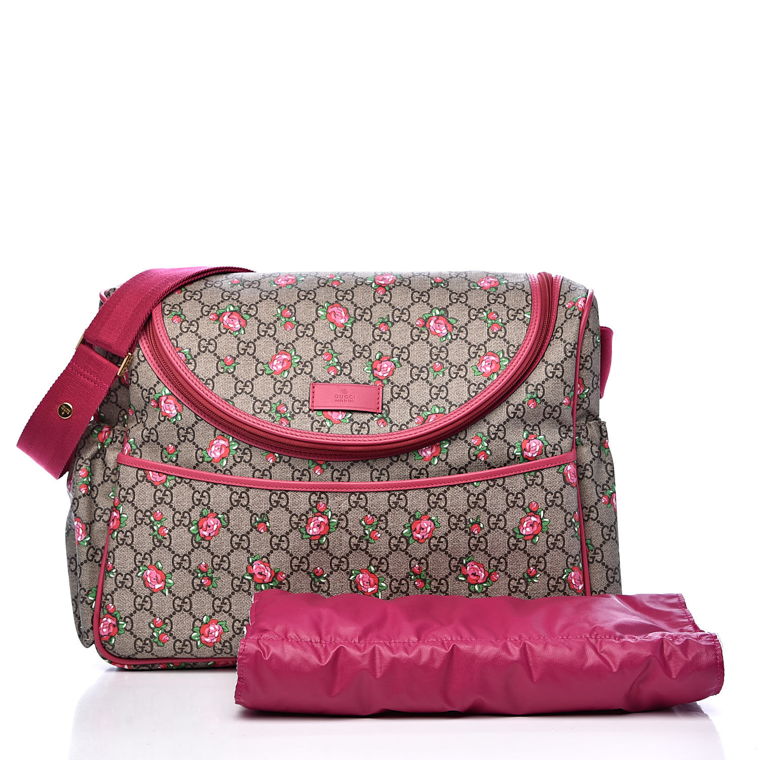 【GUCCI 】GG Supreme Canvas Mother’s Bag ROSE GUCCI GG Supreme Monogram Rose Bud Diaper Bag Pink 526716
