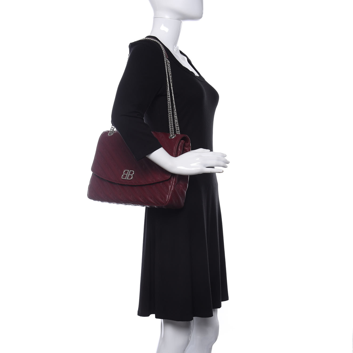 【関税&送料込】Balenciaga Cocco-Print Burgundy Calfskin Med BALENCIAGA Calfskin Logo Matelasse Large BB Flap Chain