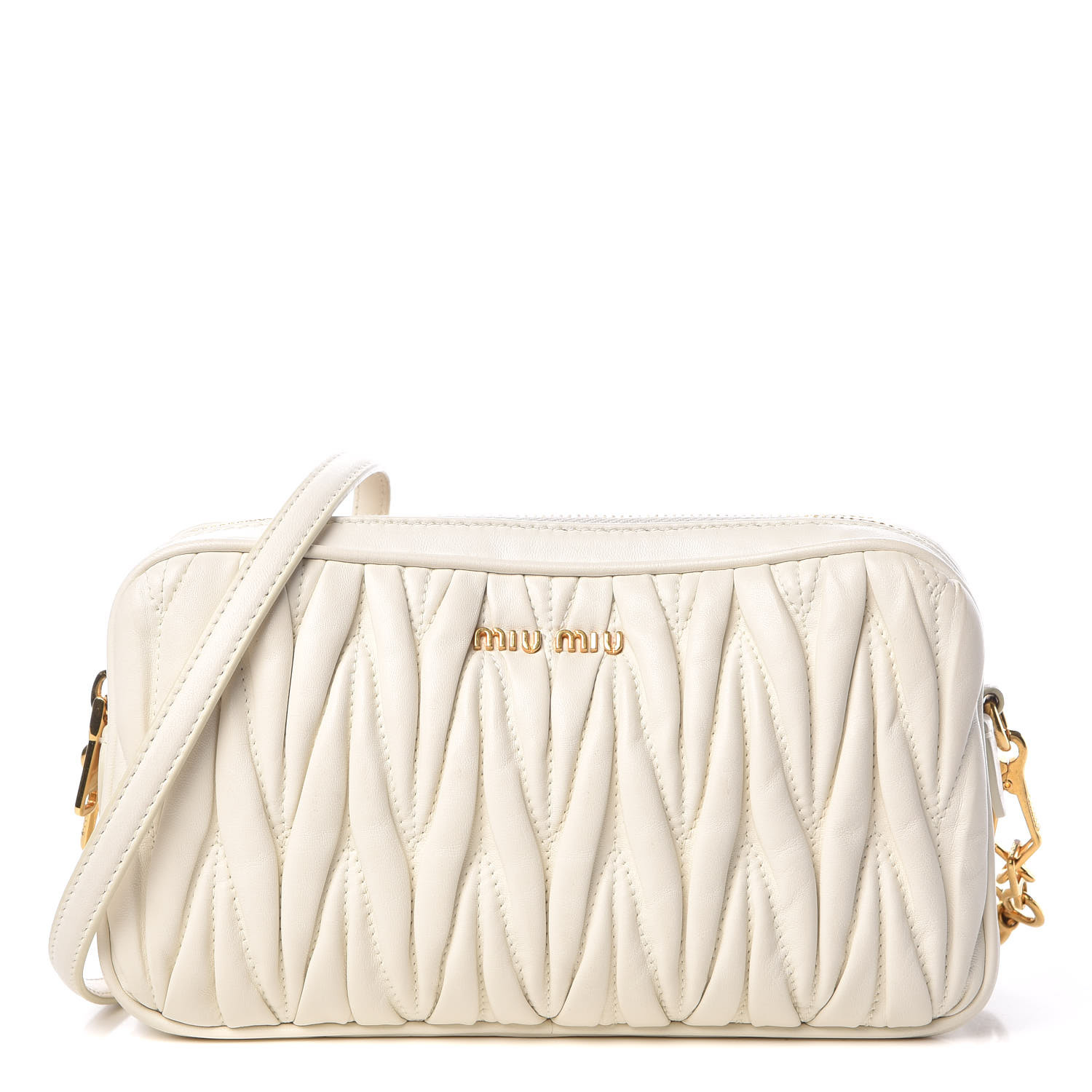 MIU MIU Nappa Matelasse Double Zip Chain Shoulder Bag White