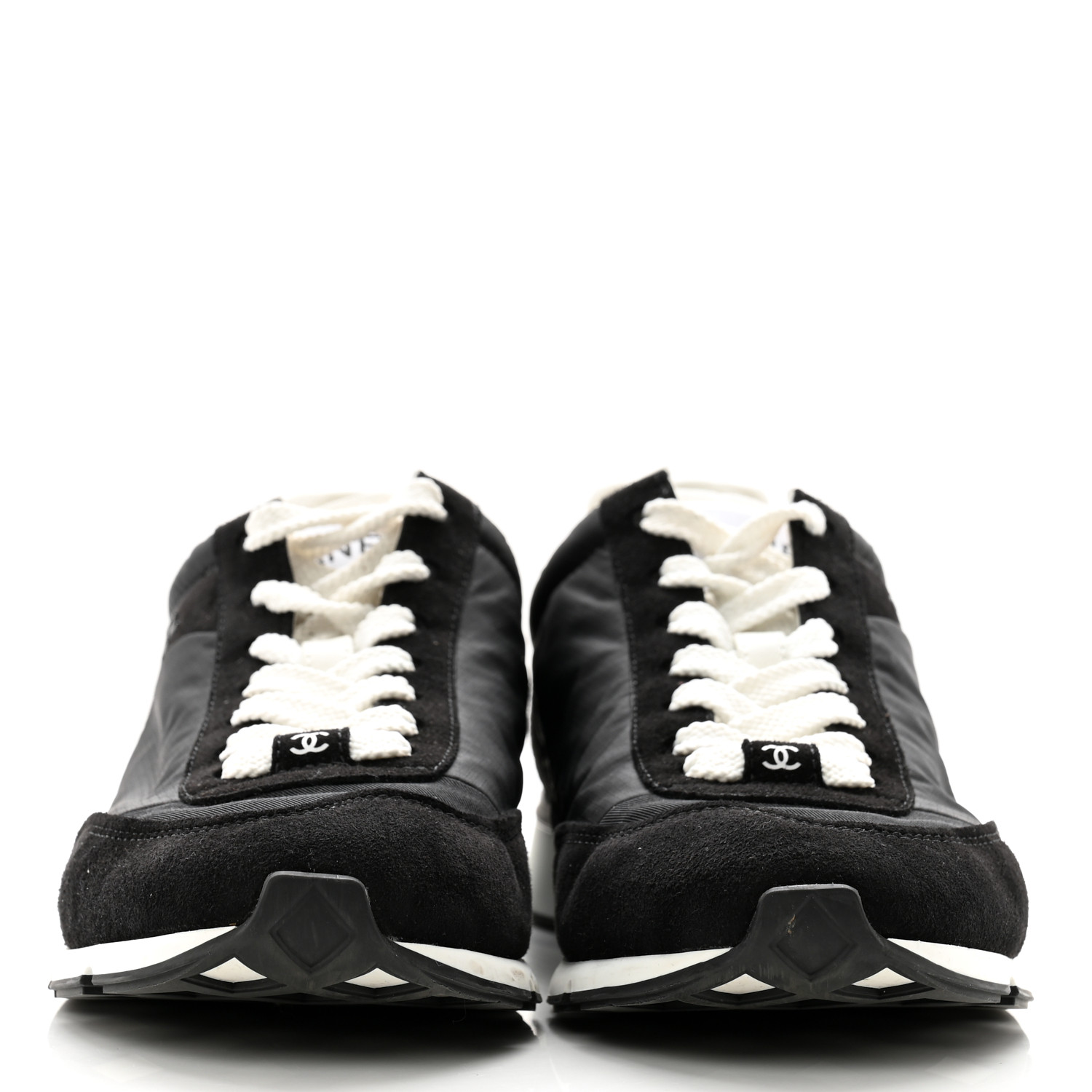 CHANEL Nylon Suede Kidskin Calfskin Logo Sneakers 37 Black