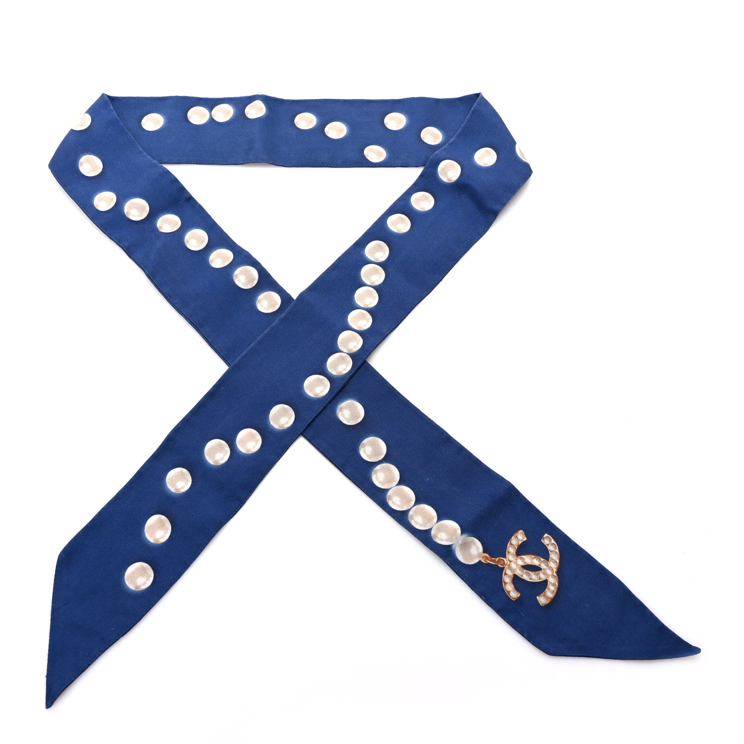 【CHANEL】Slim Pearl Twilly Navy Chanel Navy With Pearls Twilly Scarf – The Millionaires Closet