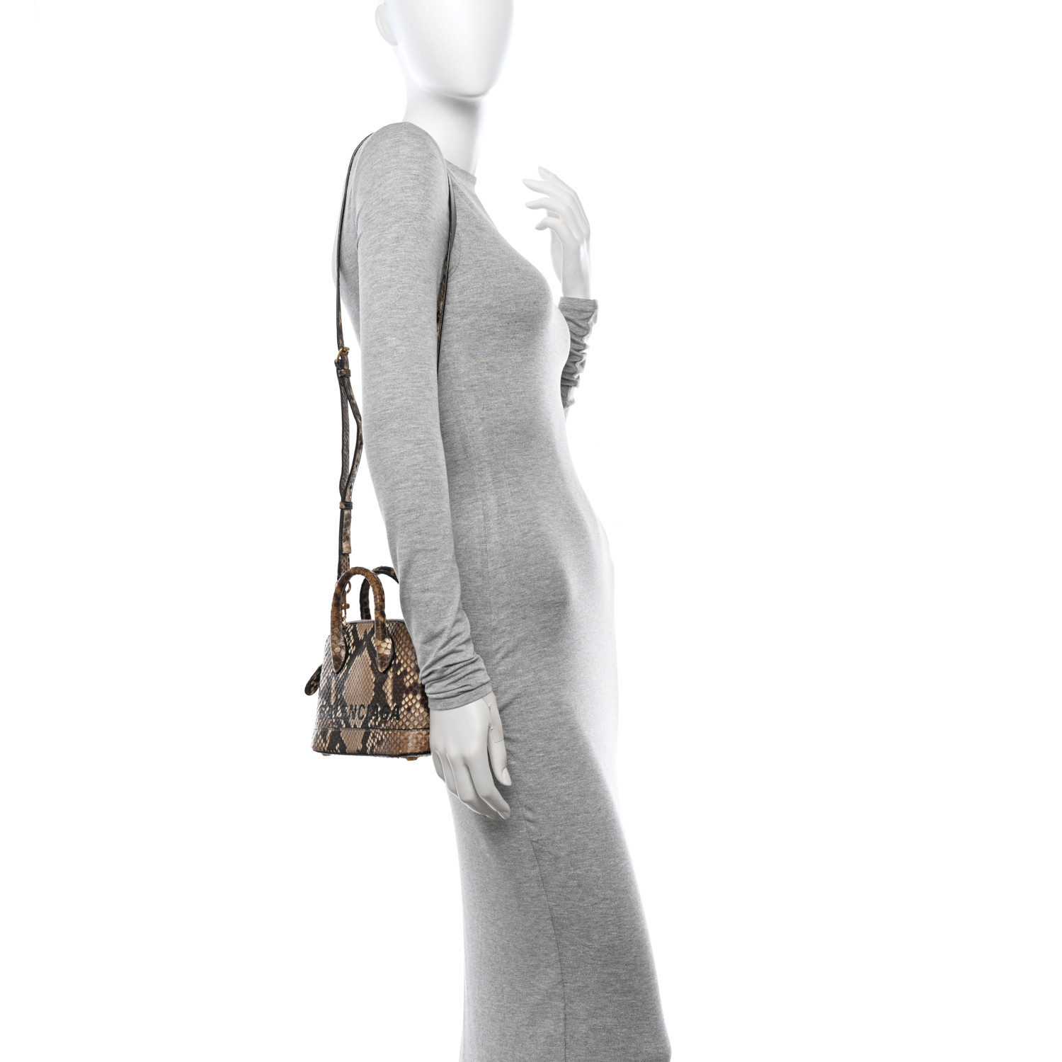 BALENCIAGA Snakeskin Logo XXS Ville Top Handle Bag Black Beige 2