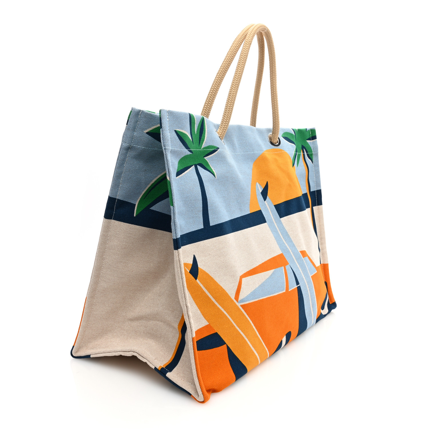 HERMES Canvas Apres la Vague Beach Bag Orange Bleu 1518671