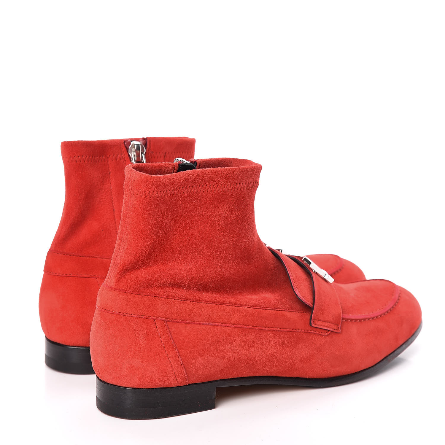 HERMES Stretch Velvet Goatskin Saint Honore Ankle Boots 37 Rouge HERMES Stretch Velvet Goatskin Saint Honore Ankle Boots 37 Rouge