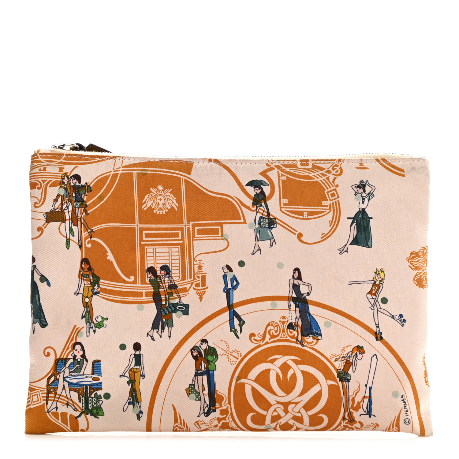 HERMES ポーチ Silky Pocket cosmetic case 直営店ラッピング HERMES Technical Silk Ex-Libris Les Parisiennes Silky Pocket