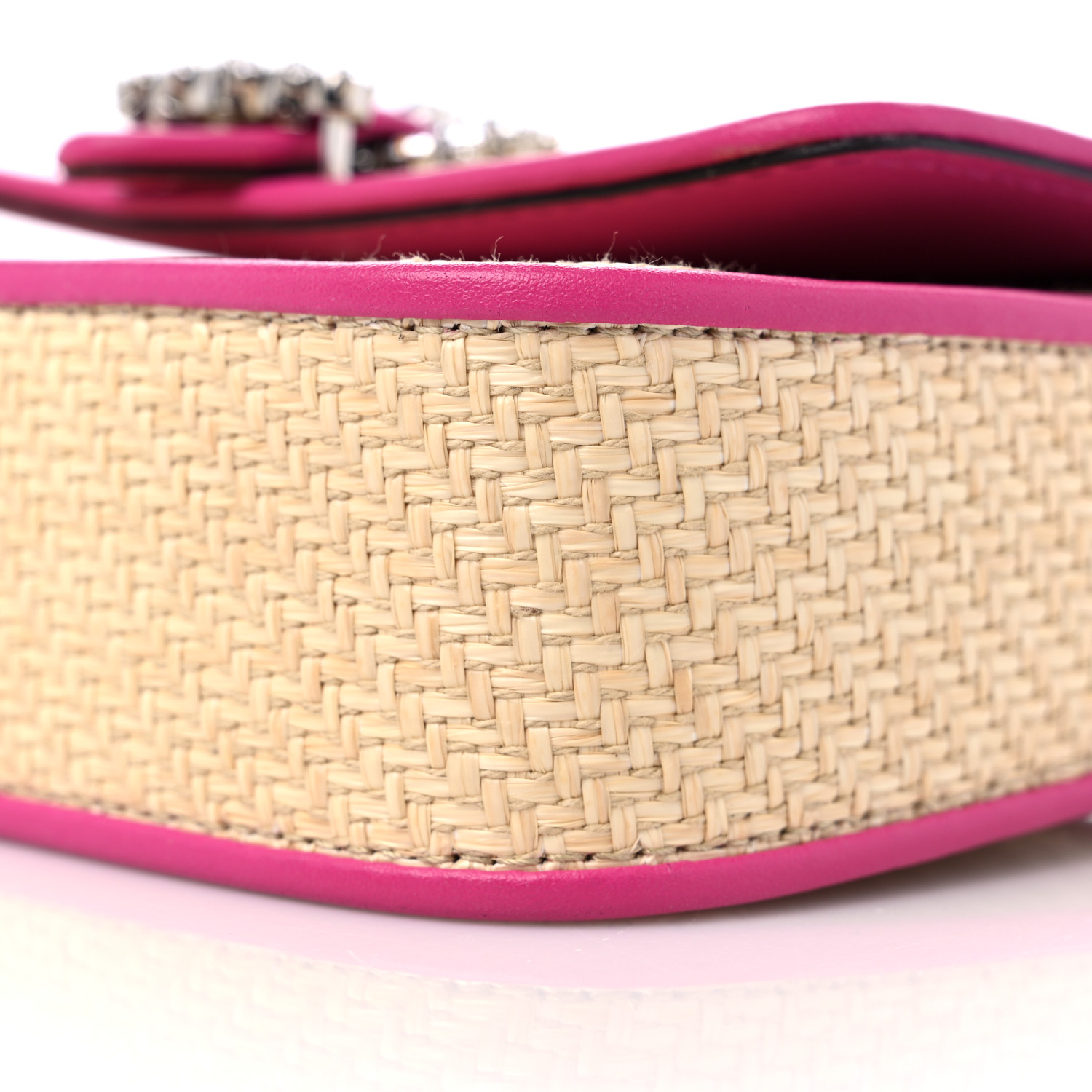 JIMMY CHOO Raffia Calfskin Crystal Cheri Wallet on Chain Bag