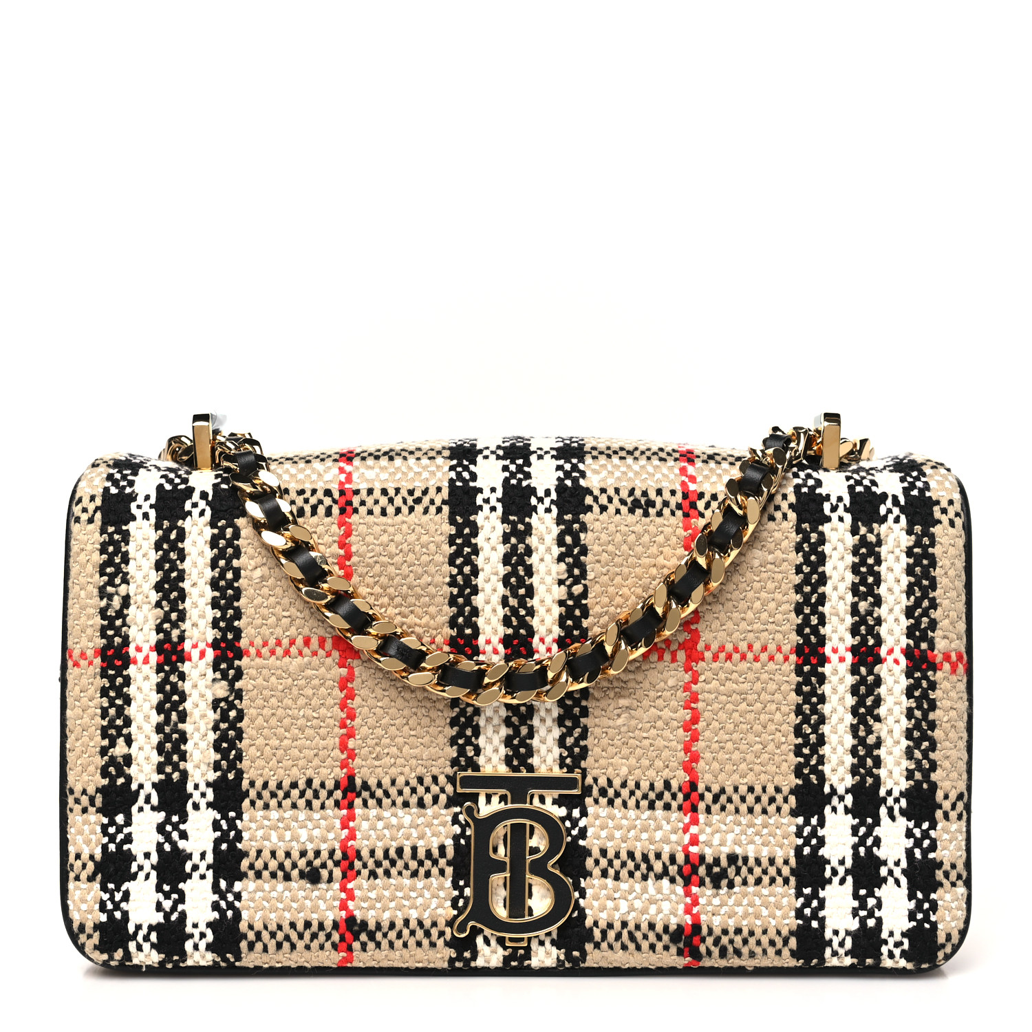 BURBERRY Calfskin Boucle Check Small Lola Chain Bag Archive