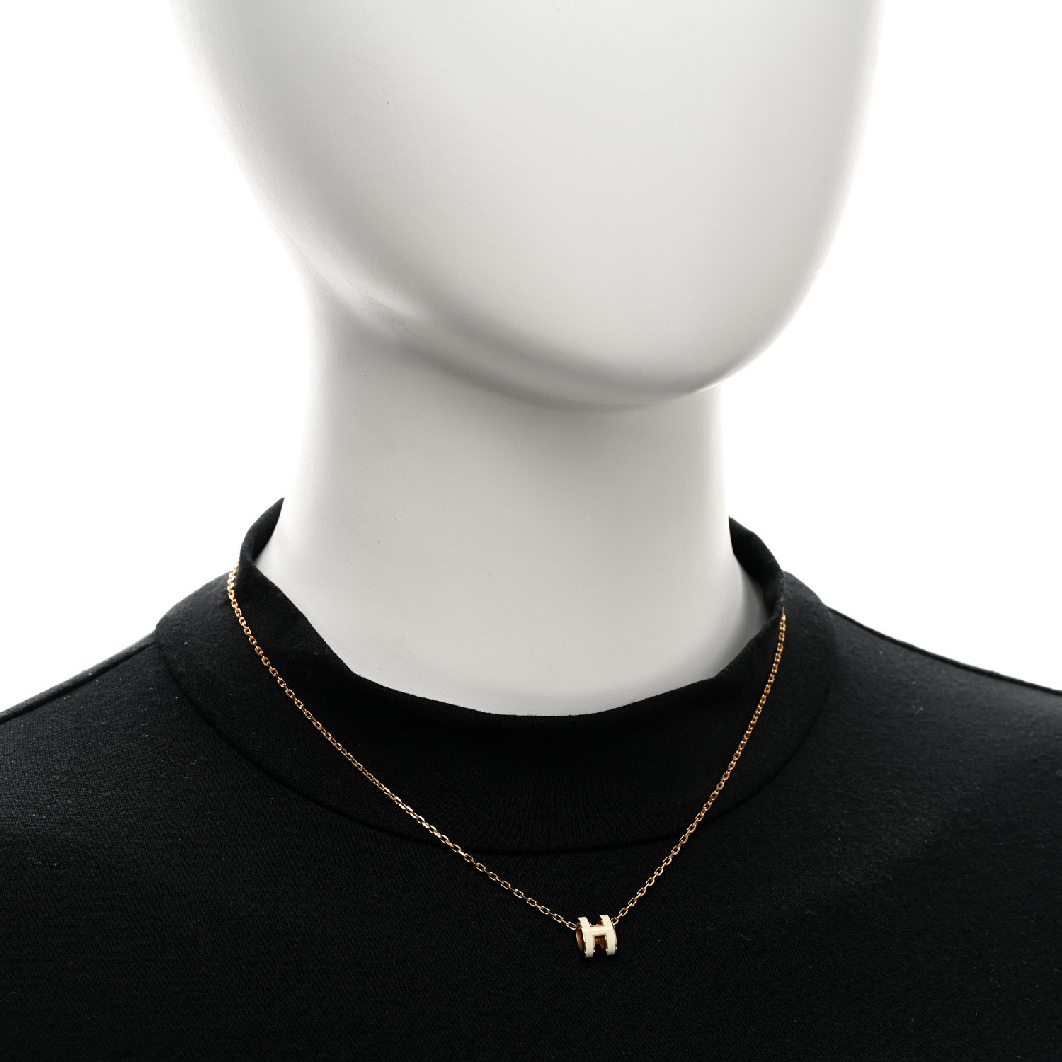HERMES Lacquered Gold Mini Pop H Pendant Necklace White
