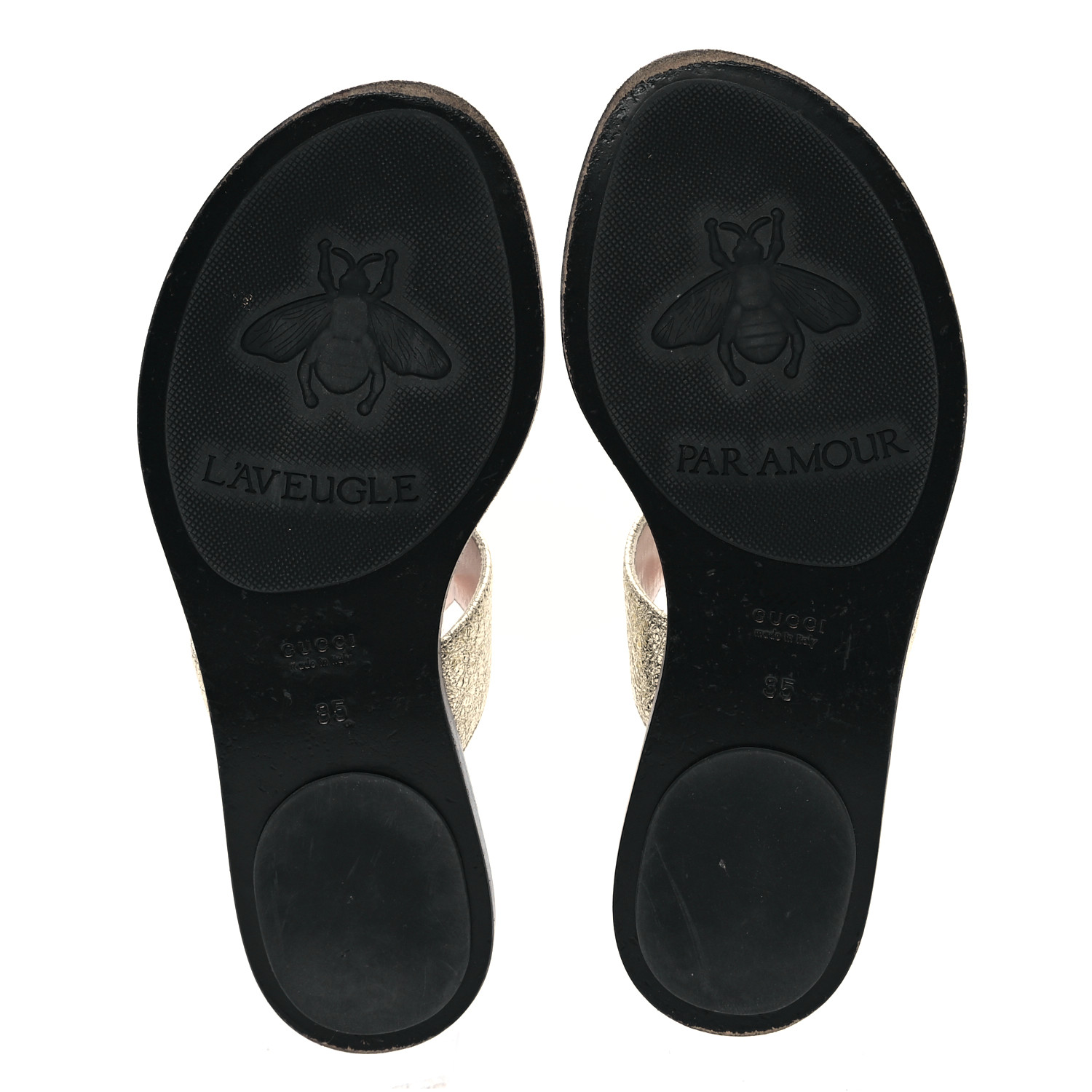 GUCCI Nappa Silk Galassia GG Marmont Thong Flat Sandals 35