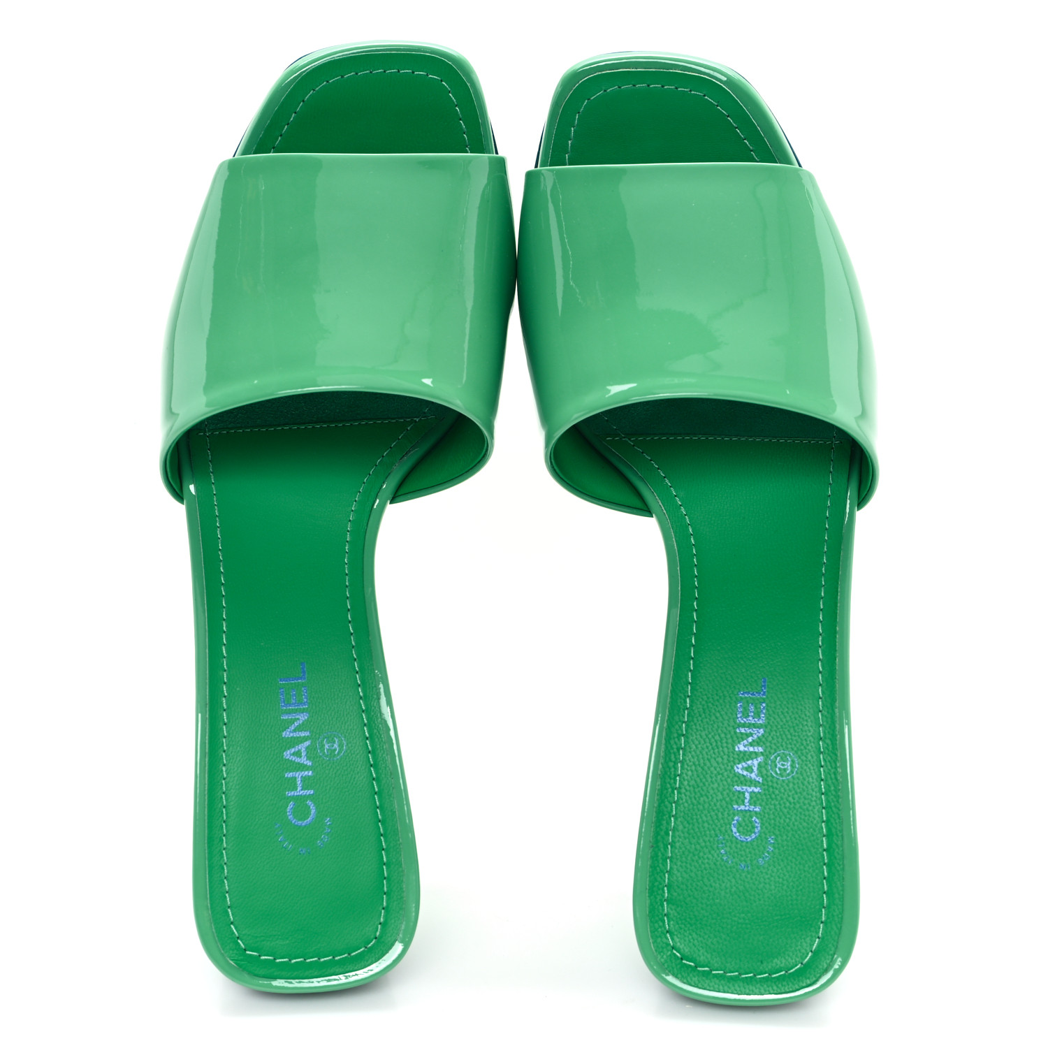 CHANEL Patent CC Mules 37 Green Turquoise 1673486 | FASHIONPHILE