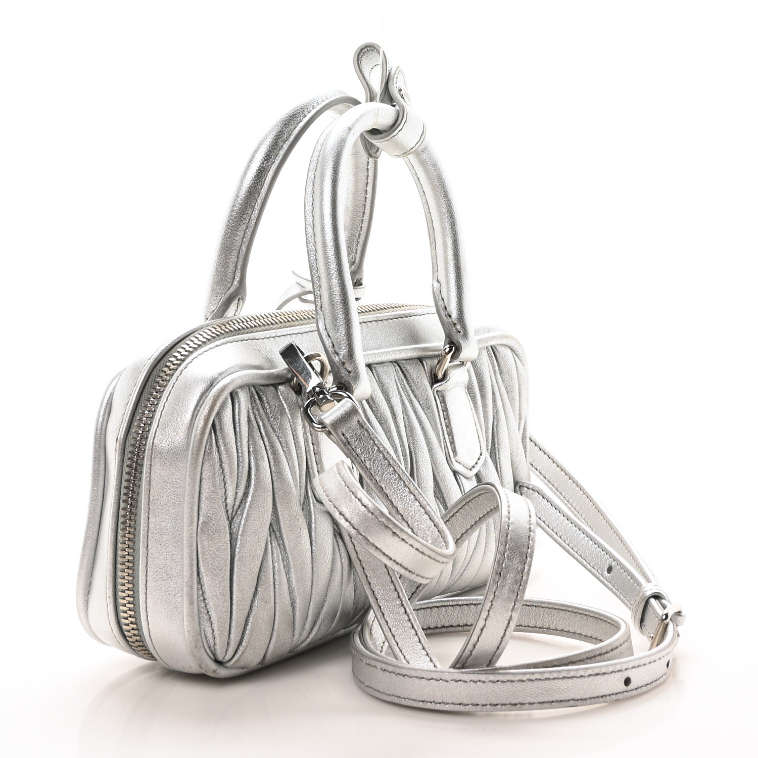 MIU MIU Metallic Nappa Matelasse Mini Arcadie Top Handle Bag