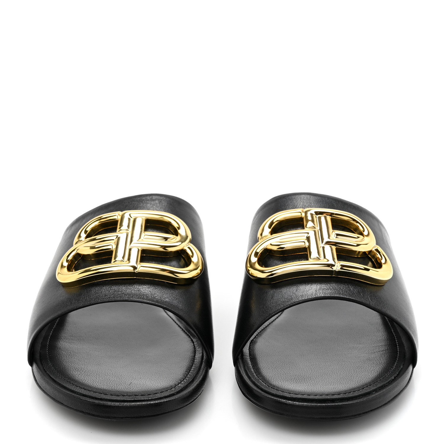 【BALENCIAGA】OVAL BB SLIDES NEW BALENCIAGA Oval GOLD BB Mule Sandal In Shiny Black