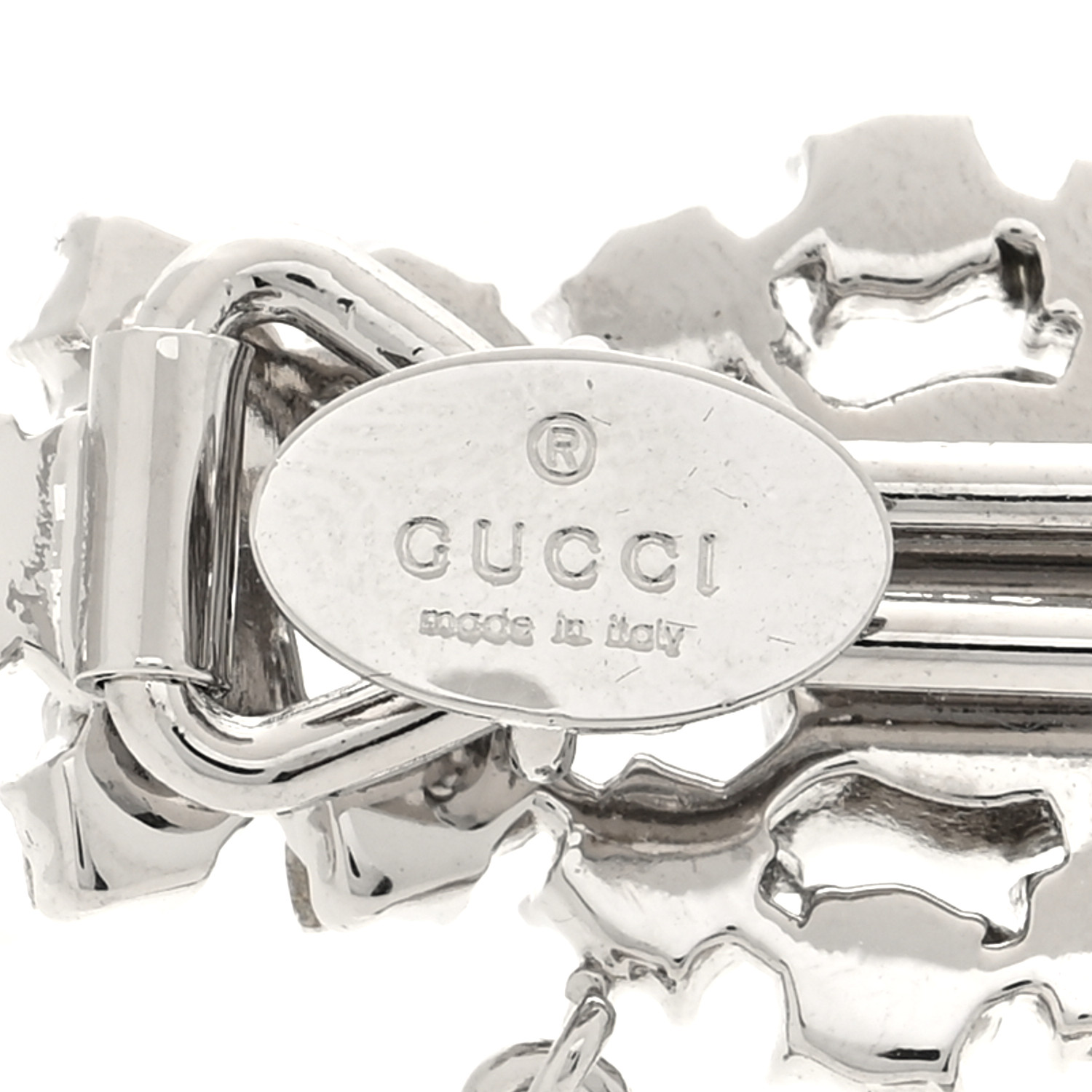 GUCCI Metal Crystal Hairslide Interlocking G Hair Clip Blue