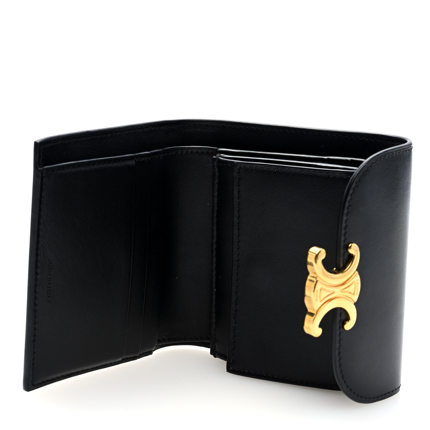 CELINE☆SMALL TRIOMPHE WALLET IN SHINY SMOOTH LAMBSKIN☆送込 CELINE Shiny Smooth Lambskin Small Triomphe Wallet Black