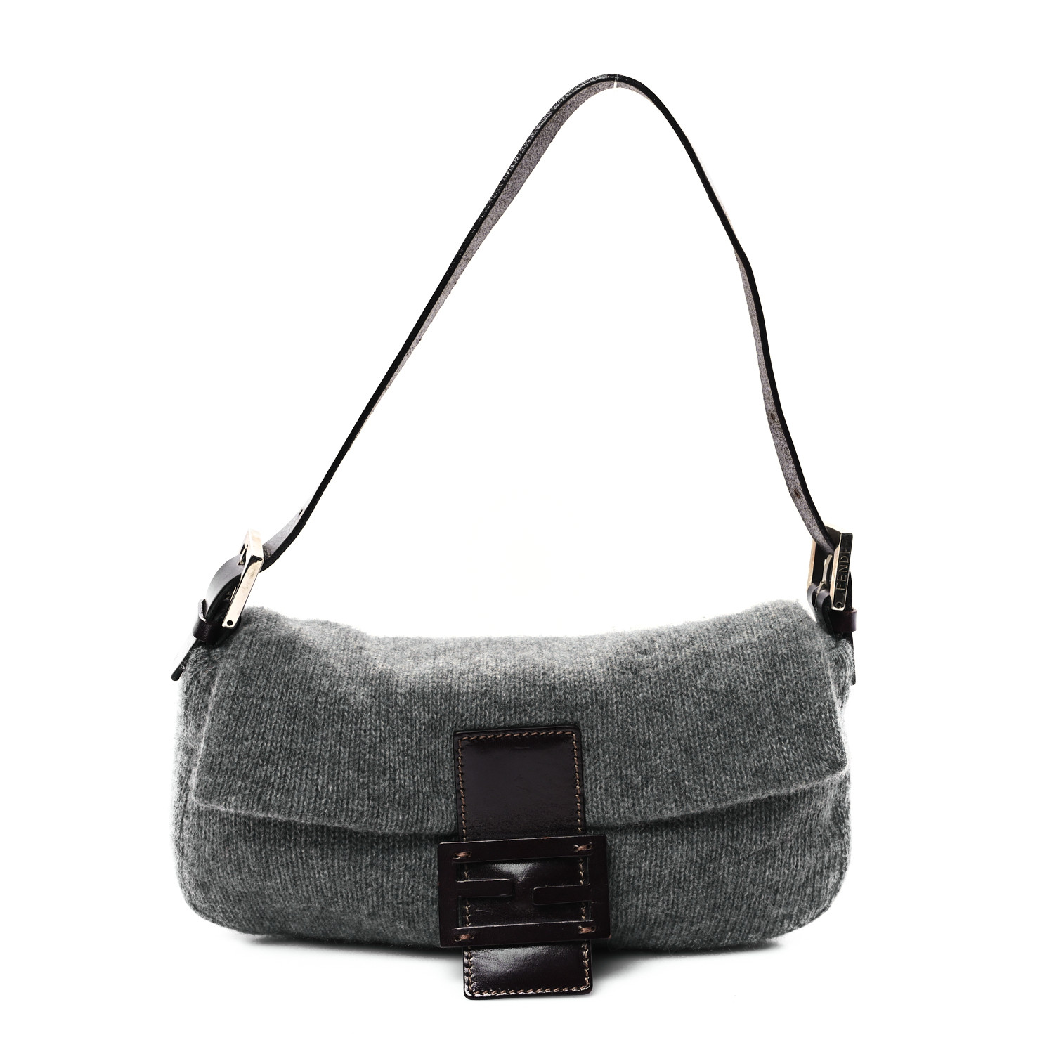 バッグ FENDI GREY KNIT BAGUETTE BAG FENDI Knit Baguette Dark Grey 1673485 | FASHIONPHILE