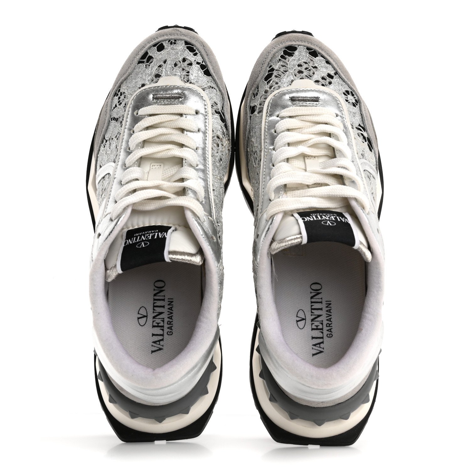 フォンテーヌVALANPREMIUM VALENTINO GARAVANI Metallic Calfskin Lace Mesh Lacerunner
