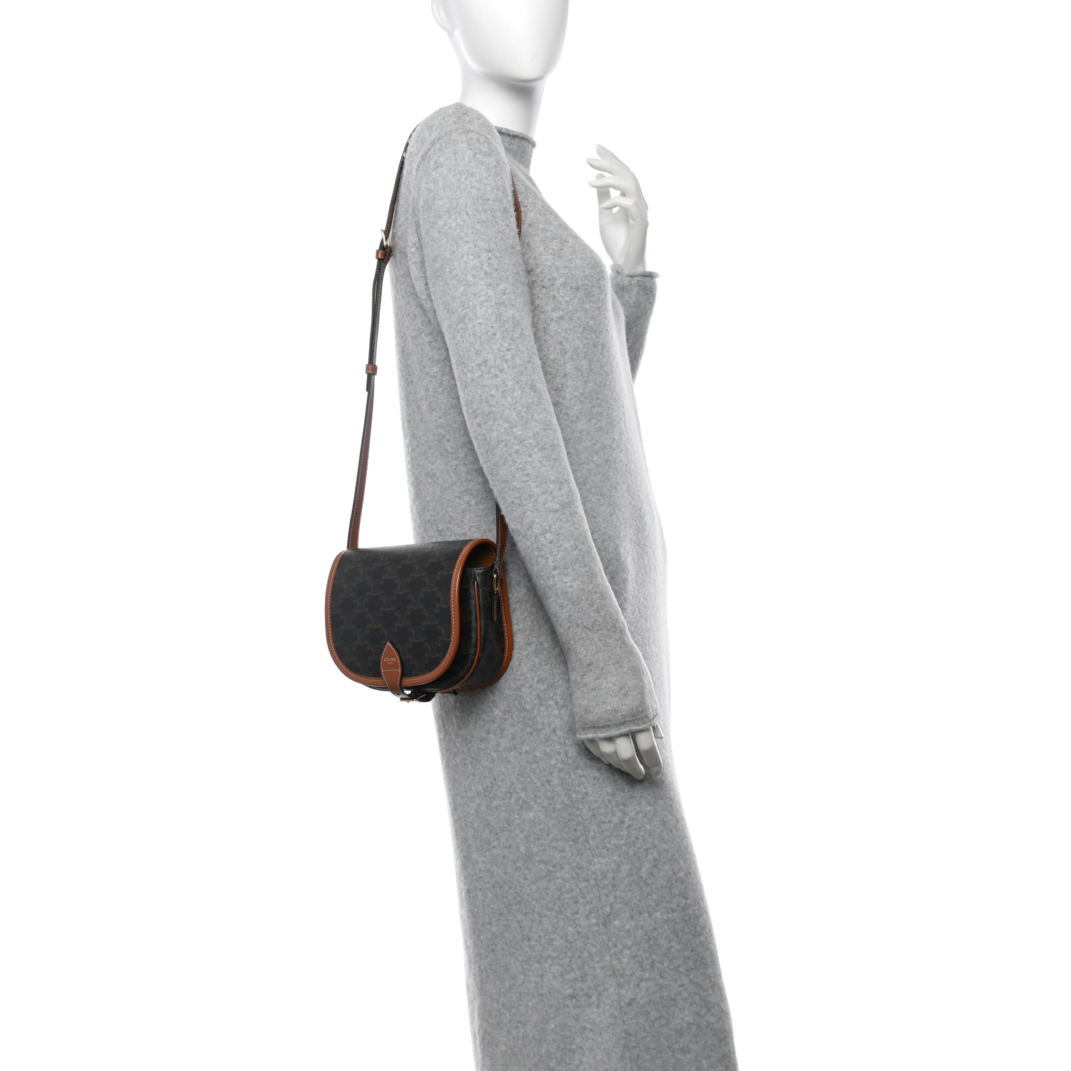 CELINE Triomphe Canvas Medium Folco Bag Tan 1679283