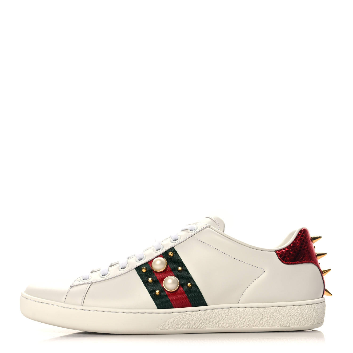 さゆ GUCCI Calfskin Web Pearl Studded Womens Ace Sneakers 39.5