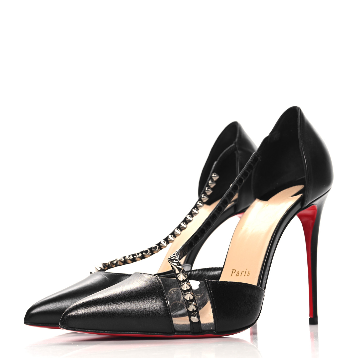 Christian Louboutinエナメル×PVC パンプス38.5超美品 CHRISTIAN LOUBOUTIN Kid PVC Spike Cross 100 Pumps 38.5 Black