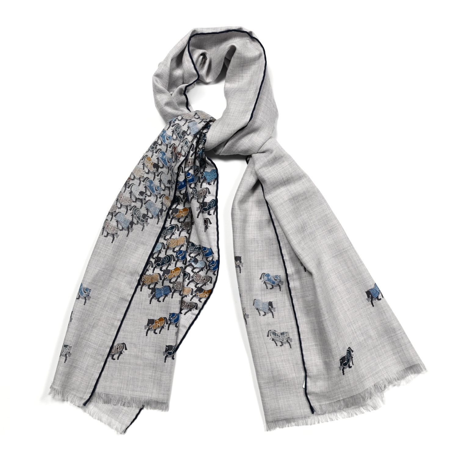 HERMES Cashmere Silk The Parage Rectangle Gris Chine Pollen