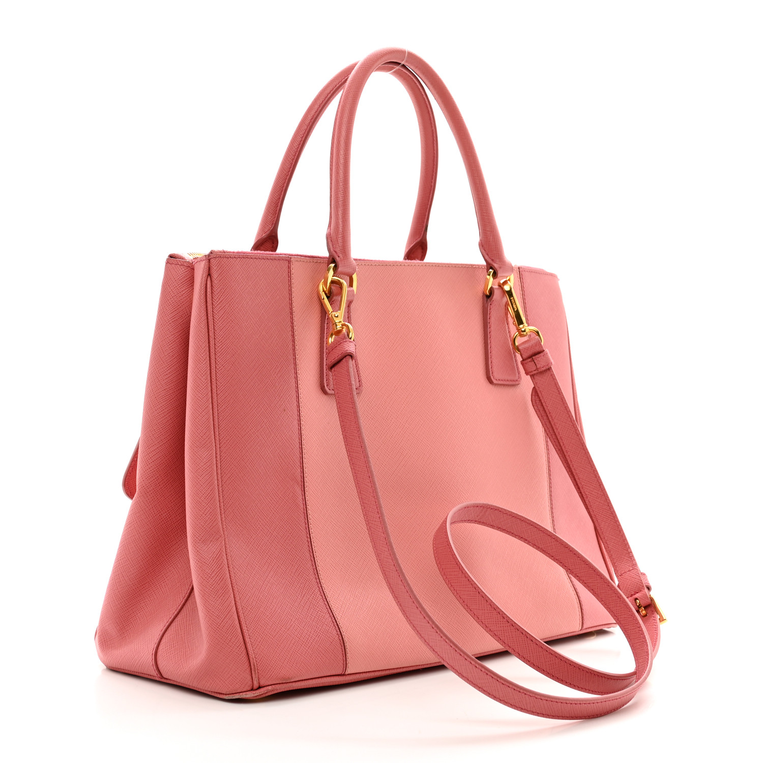 Prada Peonia Saffiano Lux Leather Double Zip Large Tote Bag