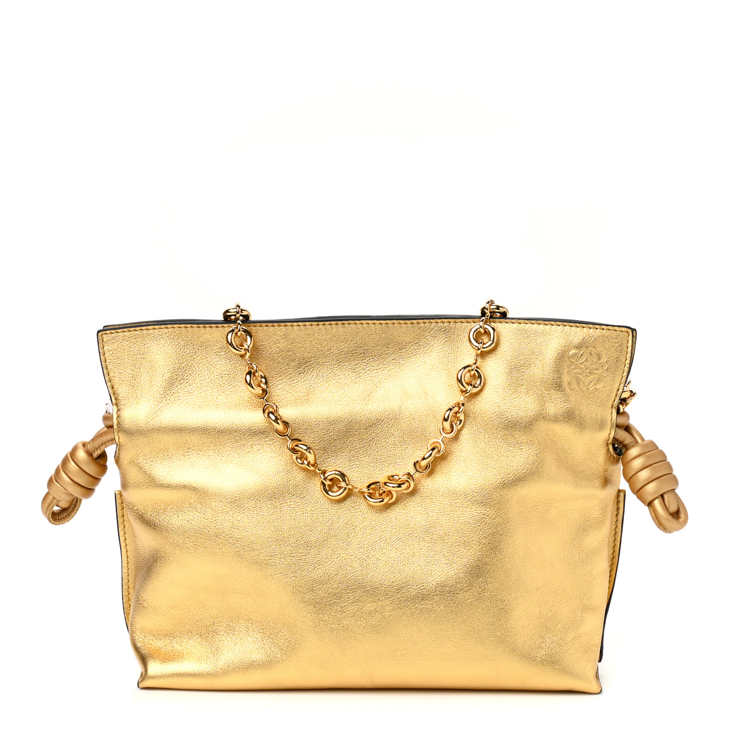 24AW new/LOEWE フラメンコフリンジメタリッククラッチ Bag Gold Loewe - Fringe Flamenco Gold Metallic Leather Shoulder Bag