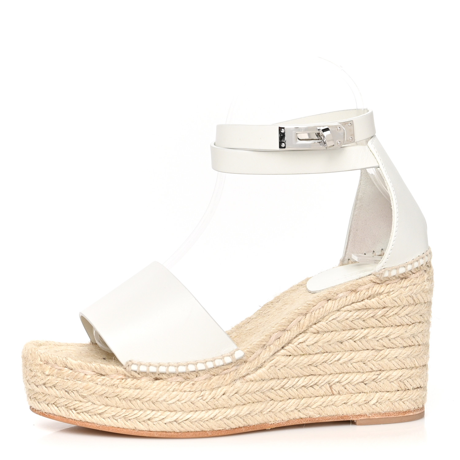 HERMES★ESPADRILLE  TIPOLI ★SIZE 37 ★最後の１足 ★ HERMES Calfskin Tipoli Espadrille Wedges 37 White 1135847
