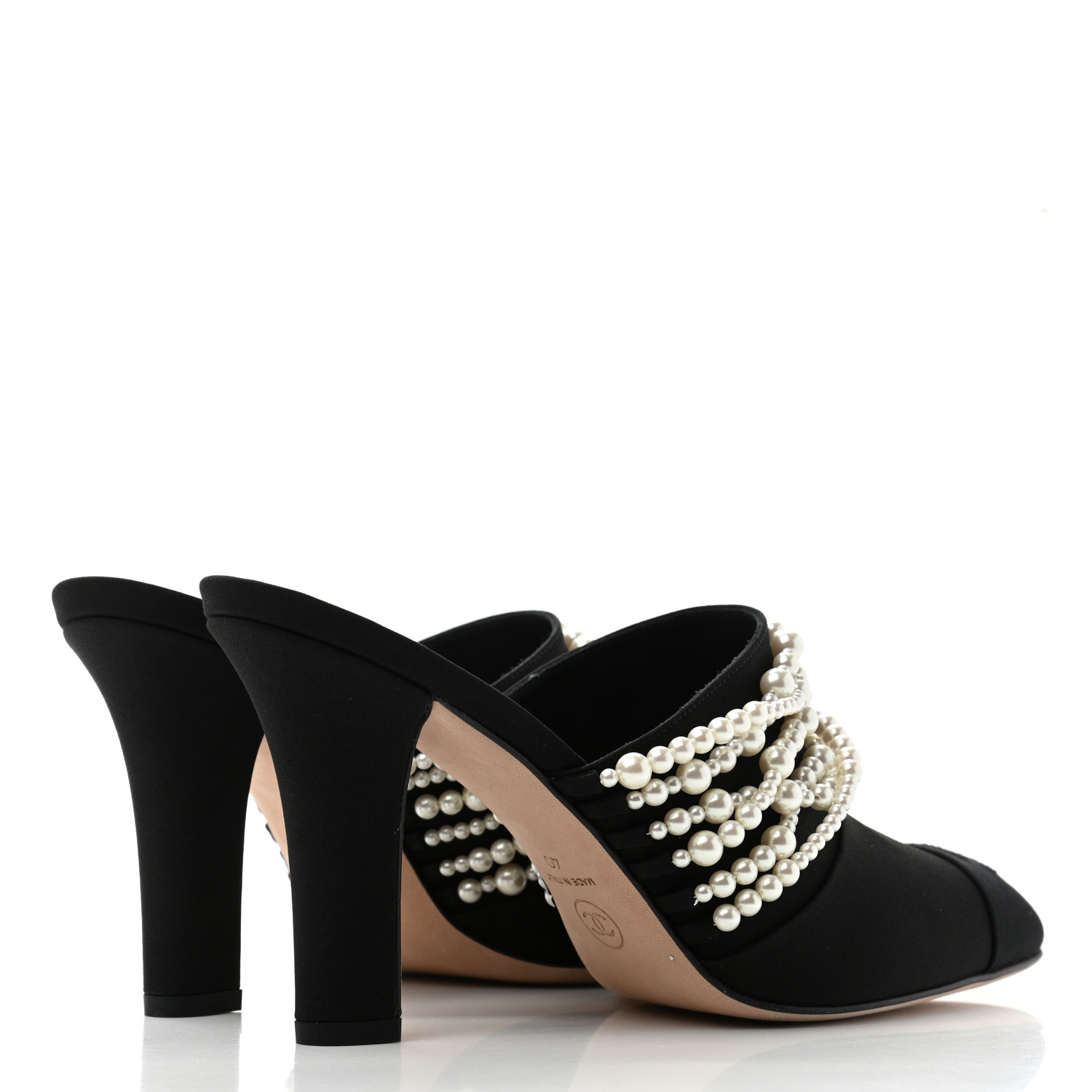 CHANEL Satin Cap Toe CC Pearl Mule 40 Black 931133
