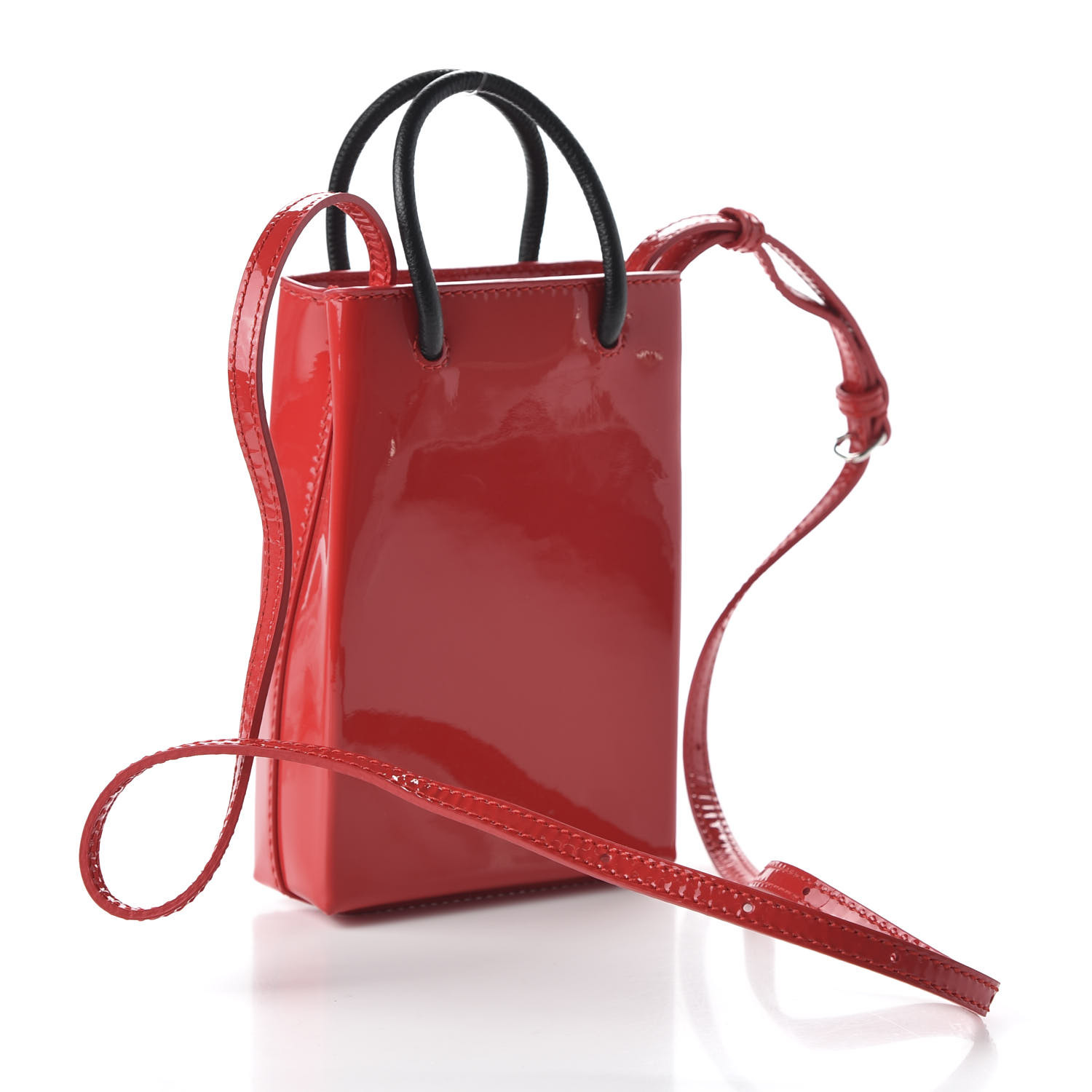 本日限定BALENCIAGA Shopping Phone Holder Bag BALENCIAGA Patent Calfskin Logo Shopping Phone Holder Bag