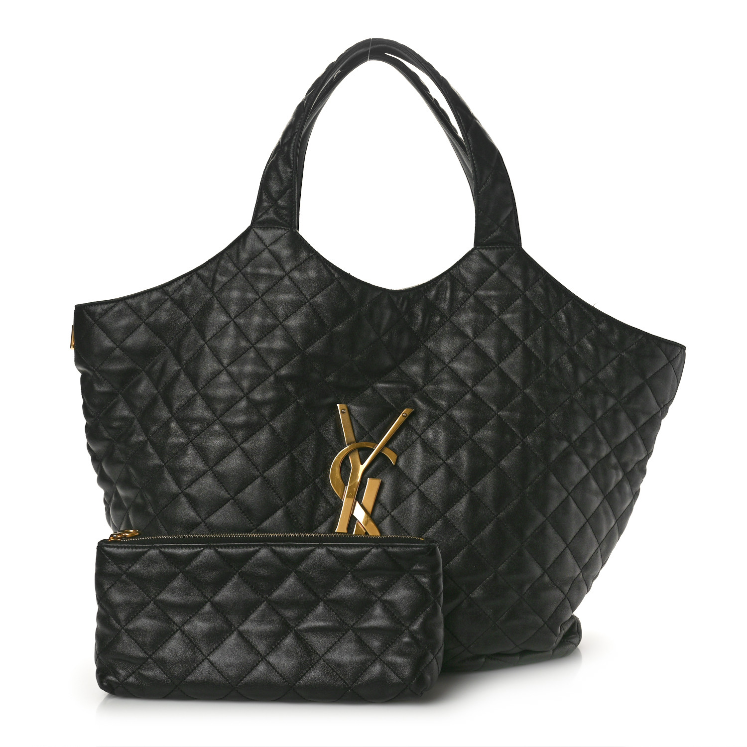 SAINT LAURENT Lambskin Quilted Maxi Icare Shopping Tote Black 3