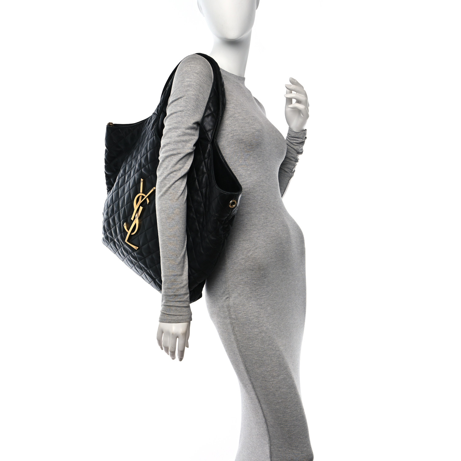 SAINT LAURENT Lambskin Quilted Maxi Icare Shopping Tote Black 2