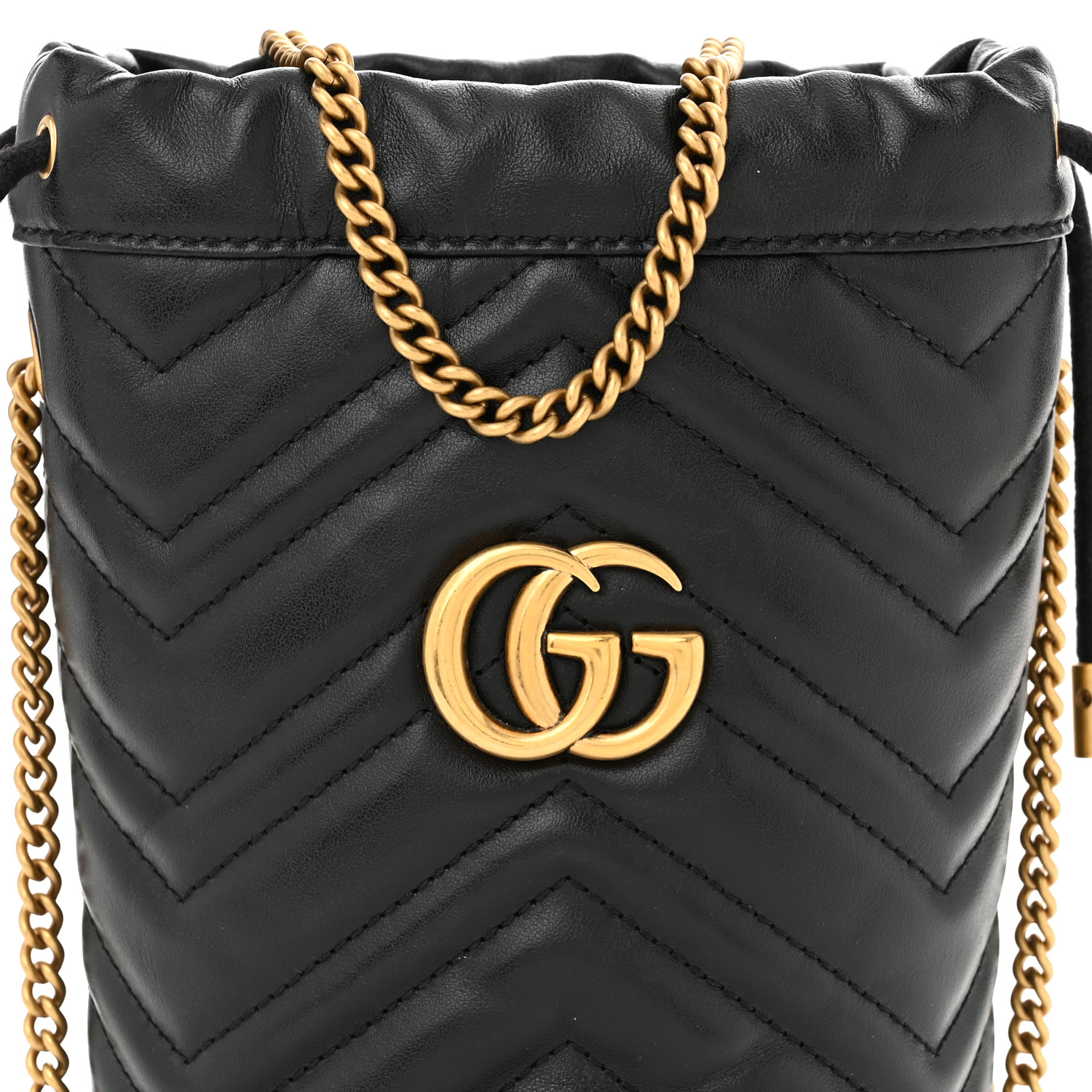 ★GUCCI★ Mini GG Marmont Matelasse Bucket Bag Black 575163D GUCCI Calfskin Matelasse Mini GG Marmont 2.0 Bucket Bag