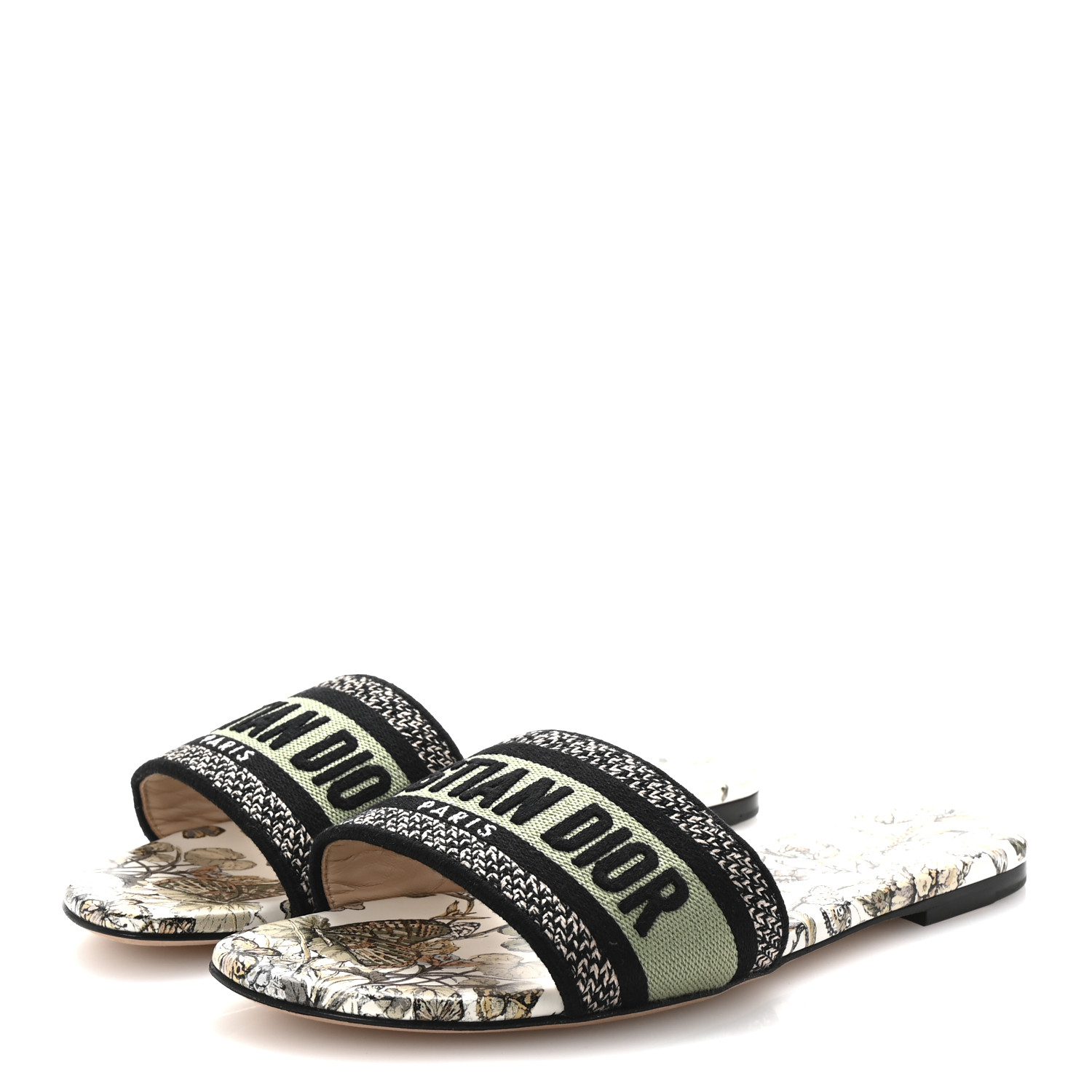 CHRISTIAN DIOR Canvas Embroidered Butterfly Dway Mules Slide