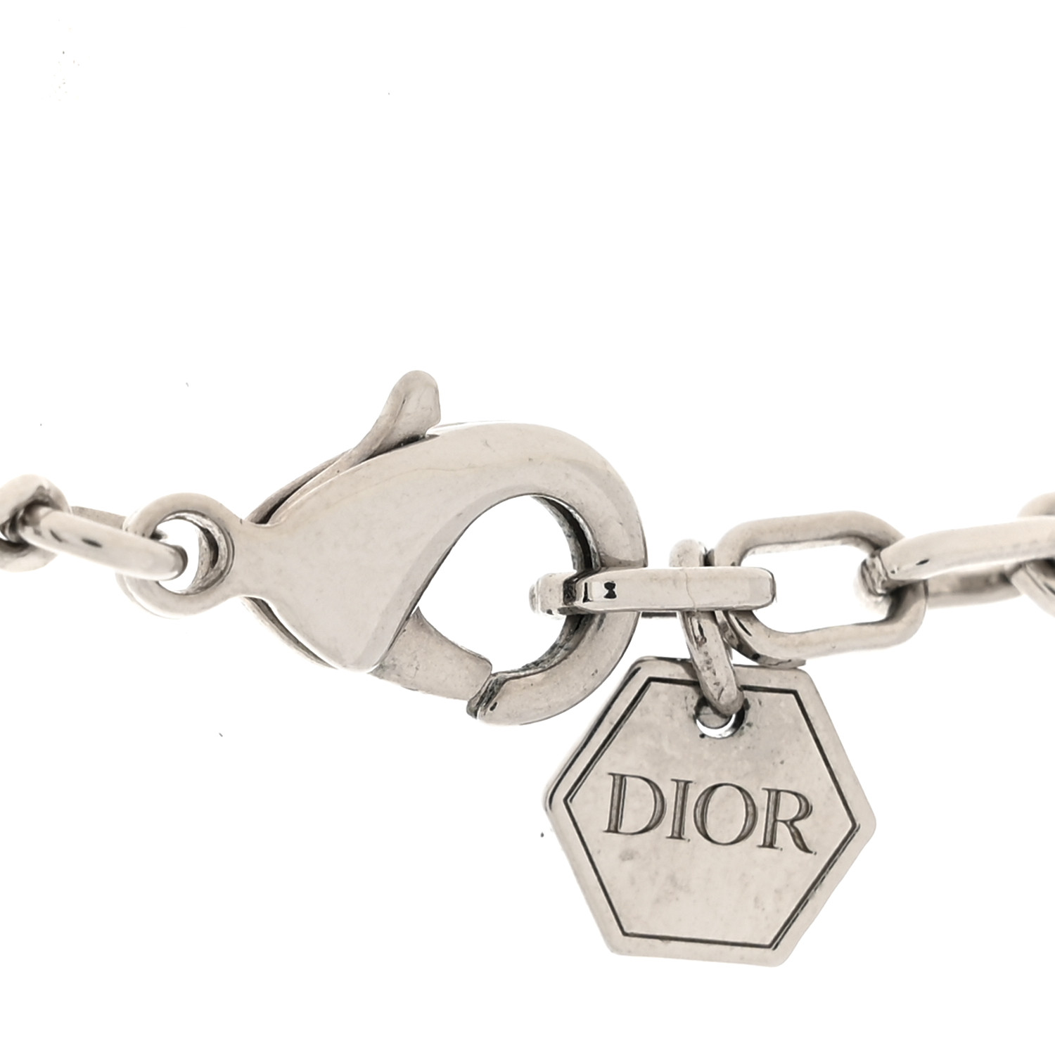 CHRISTIAN DIOR Crystal Logo Necklace Silver 1675113