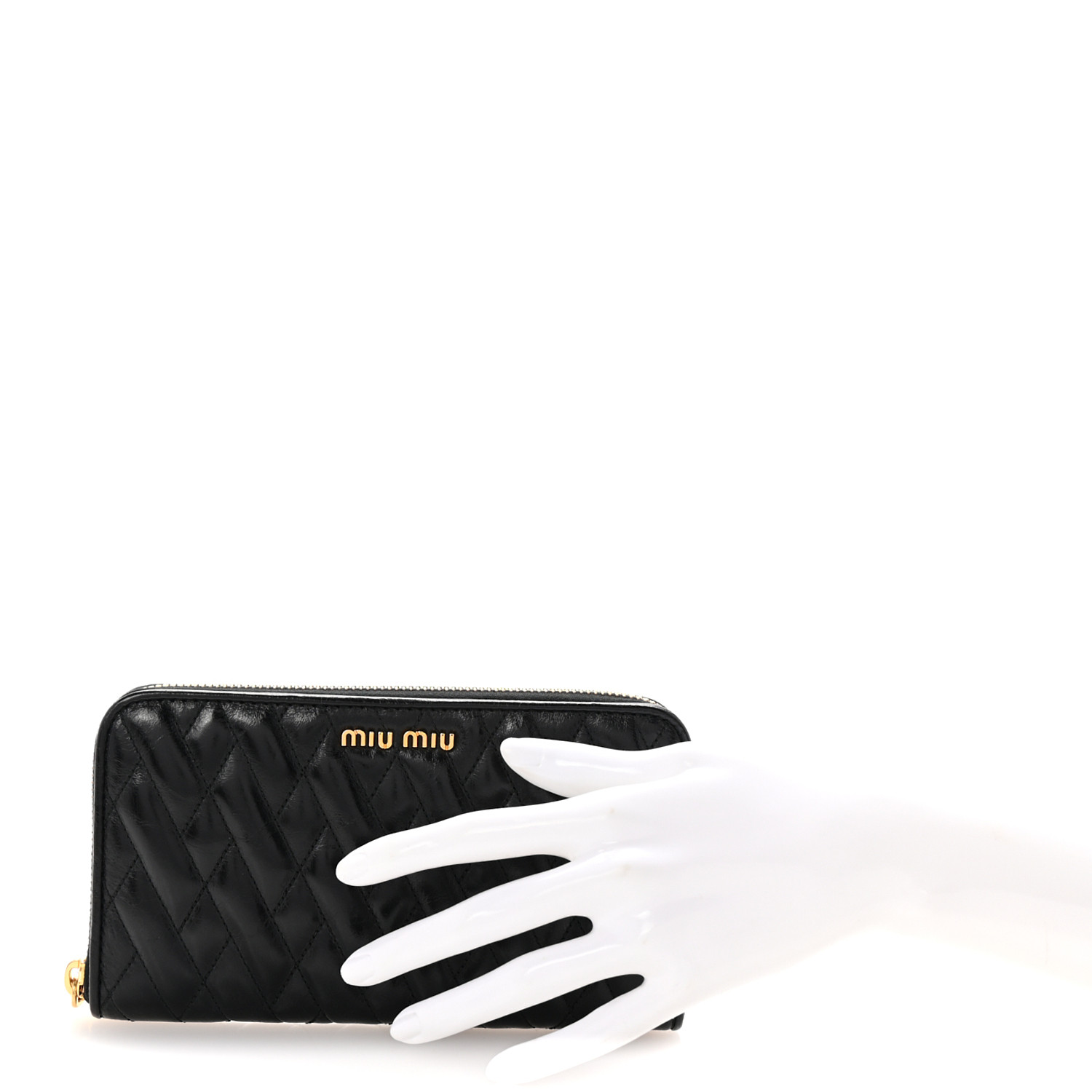 MIU MIU Vitello Shine Matelasse Zip Around Wallet Black