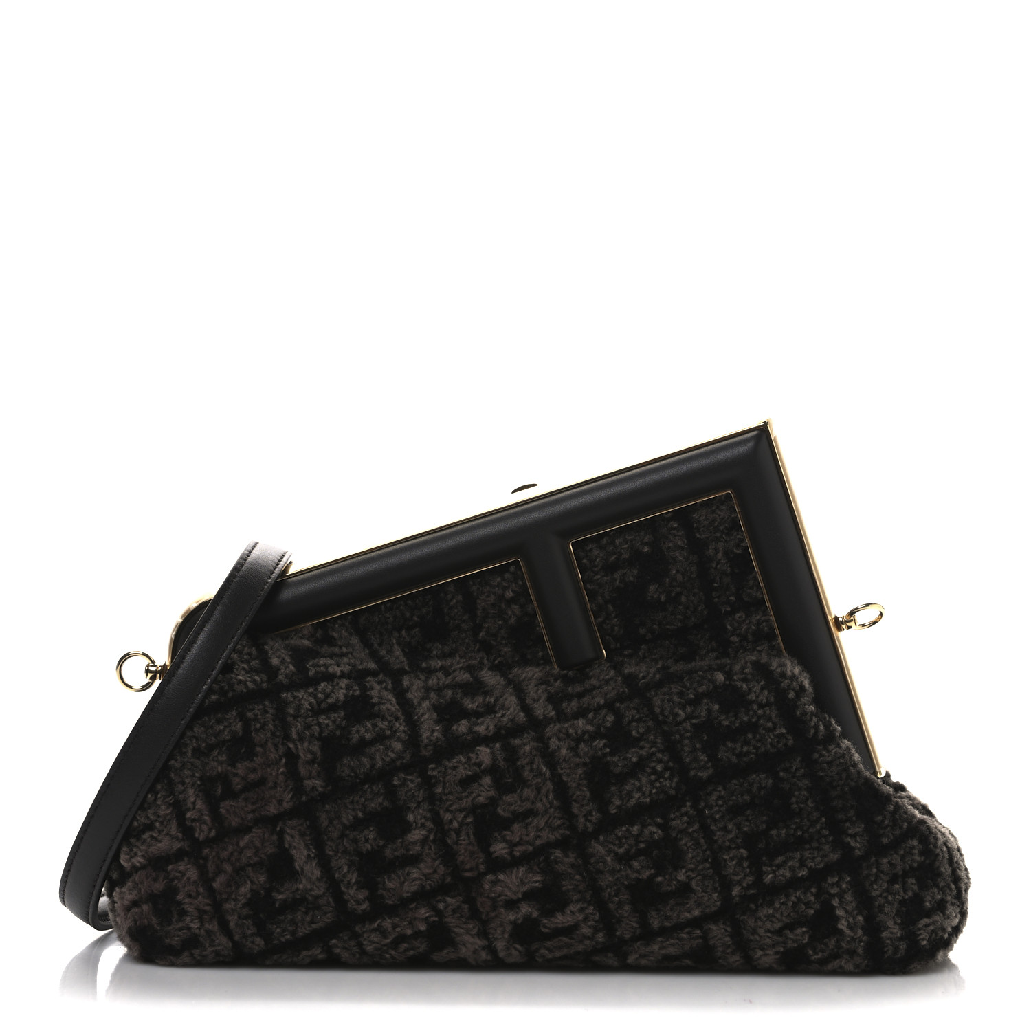 FENDI Shearling Shiny Nappa FF Midi Fendi First Real Ebano