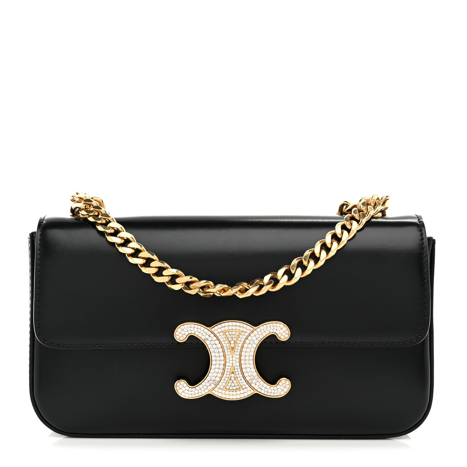 CELINE Shiny Calfskin Triomphe Crystals Chain Shoulder Bag