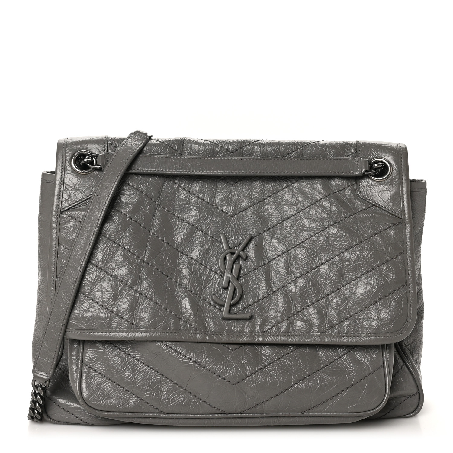 SAINT LAURENT Crinkled Calfskin Matelasse Monogram Large