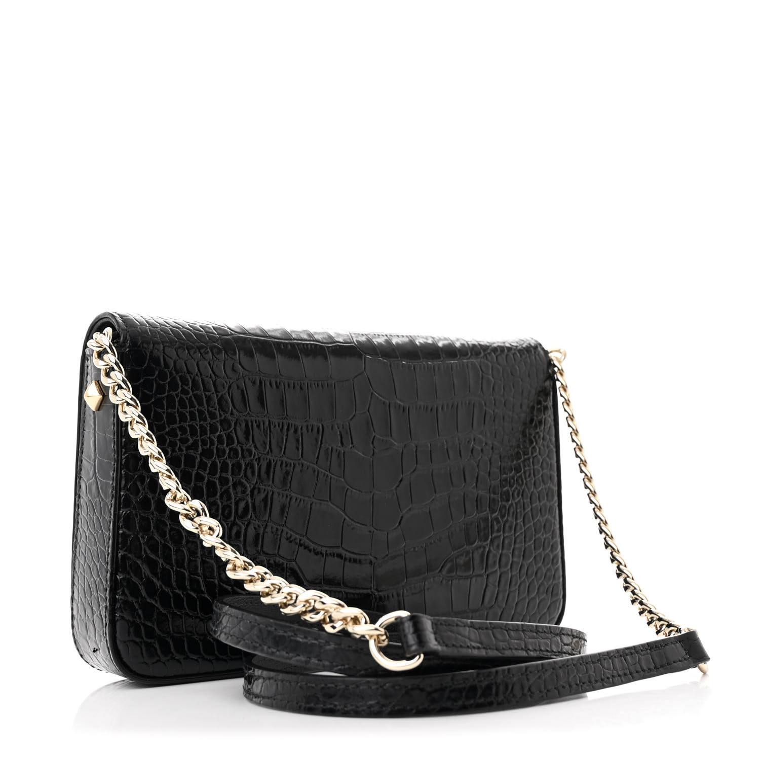 ★ JIMMY CHOO★ Chain wallet CCL croco embossed 【多色在庫】 Phelix | Black Croc-Embossed Leather Wallet | JIMMY CHOO