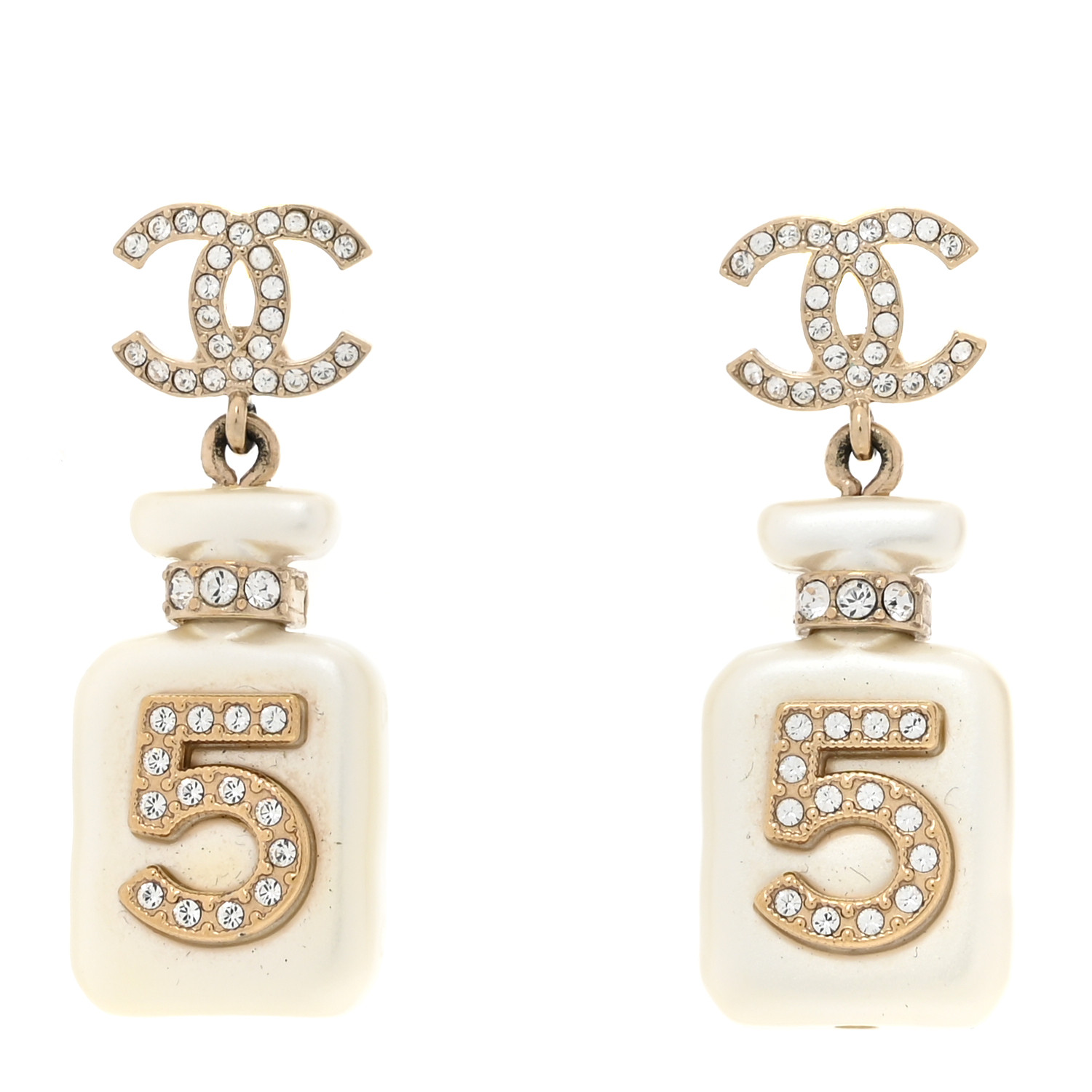 【CHANEL】NO.5 PERFUME BOTTLE EARRINGS 香水瓶 ピアス Chanel Gold Metal Resin No. 5 Perfume Bottle CC Drop