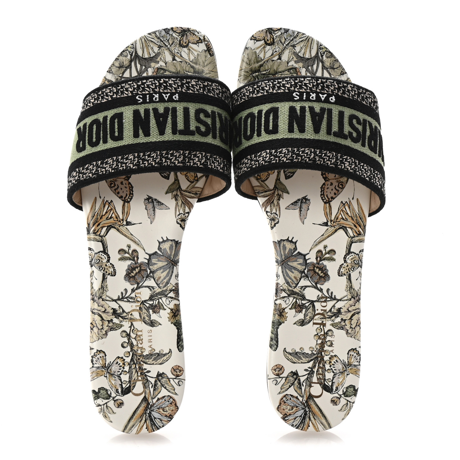 CHRISTIAN DIOR Canvas Embroidered Butterfly Dway Mules Slide