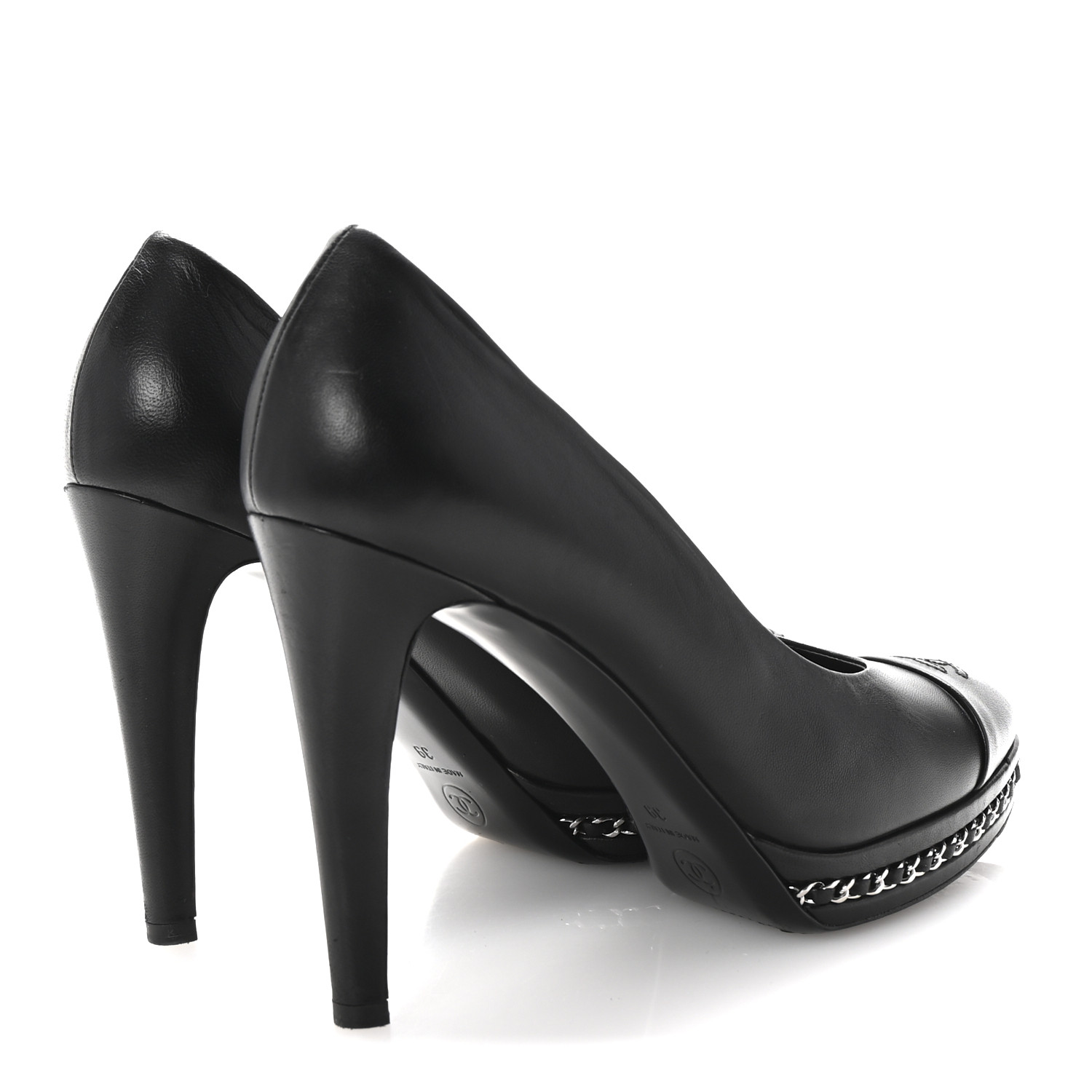 エクイップ CHANEL Lambskin CC Cap Toe Platform Chain Pumps 39 Black