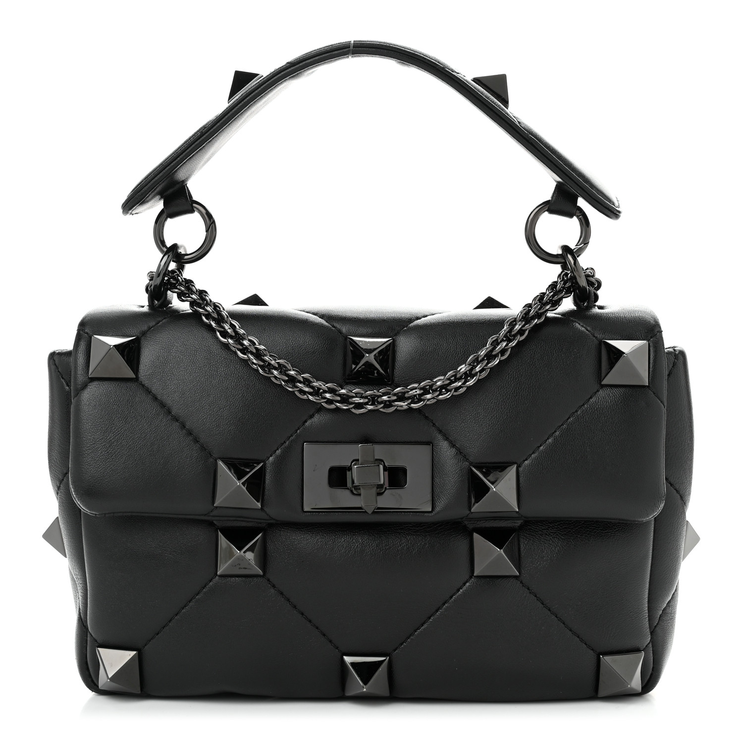ハンドバッグ VALENTINO BLACK NAPPA LEATHER MEDIUM ROMAN STUD HANDBAG VALENTINO GARAVANI Nappa Monochrome Roman Stud The Handle